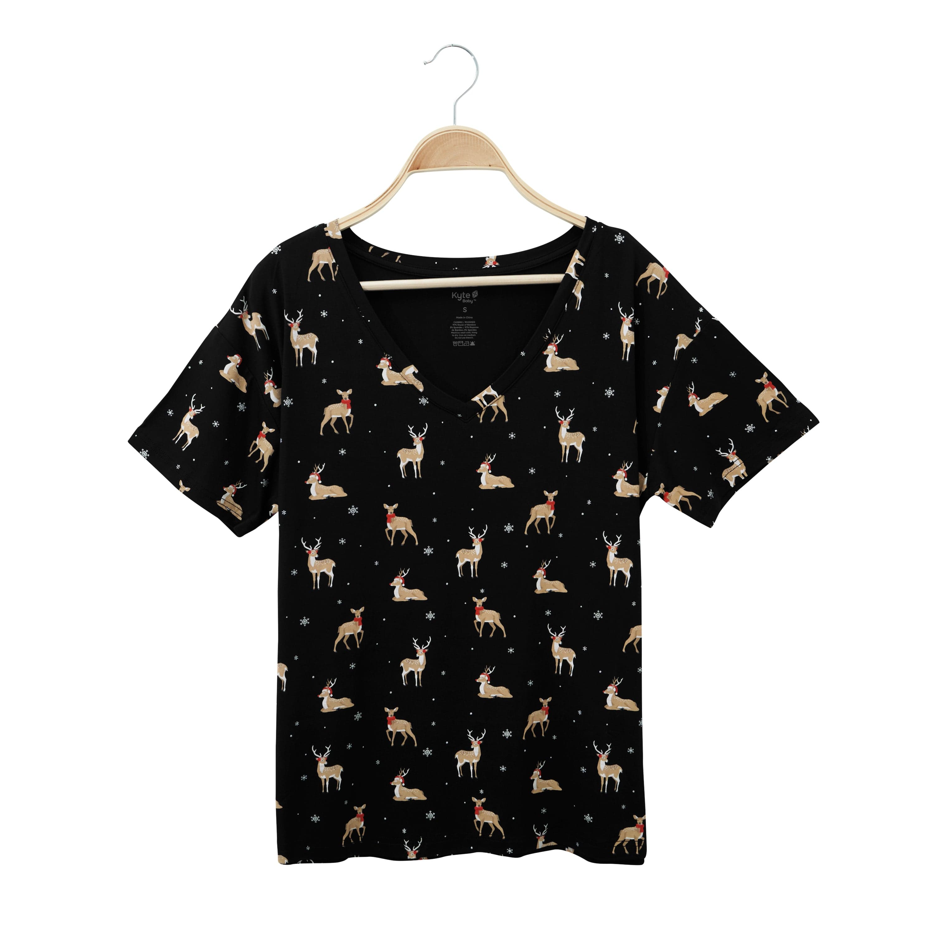 Kyte Baby Women's V-Neck Women’s Relaxed Fit V-Neck in Midnight Deer