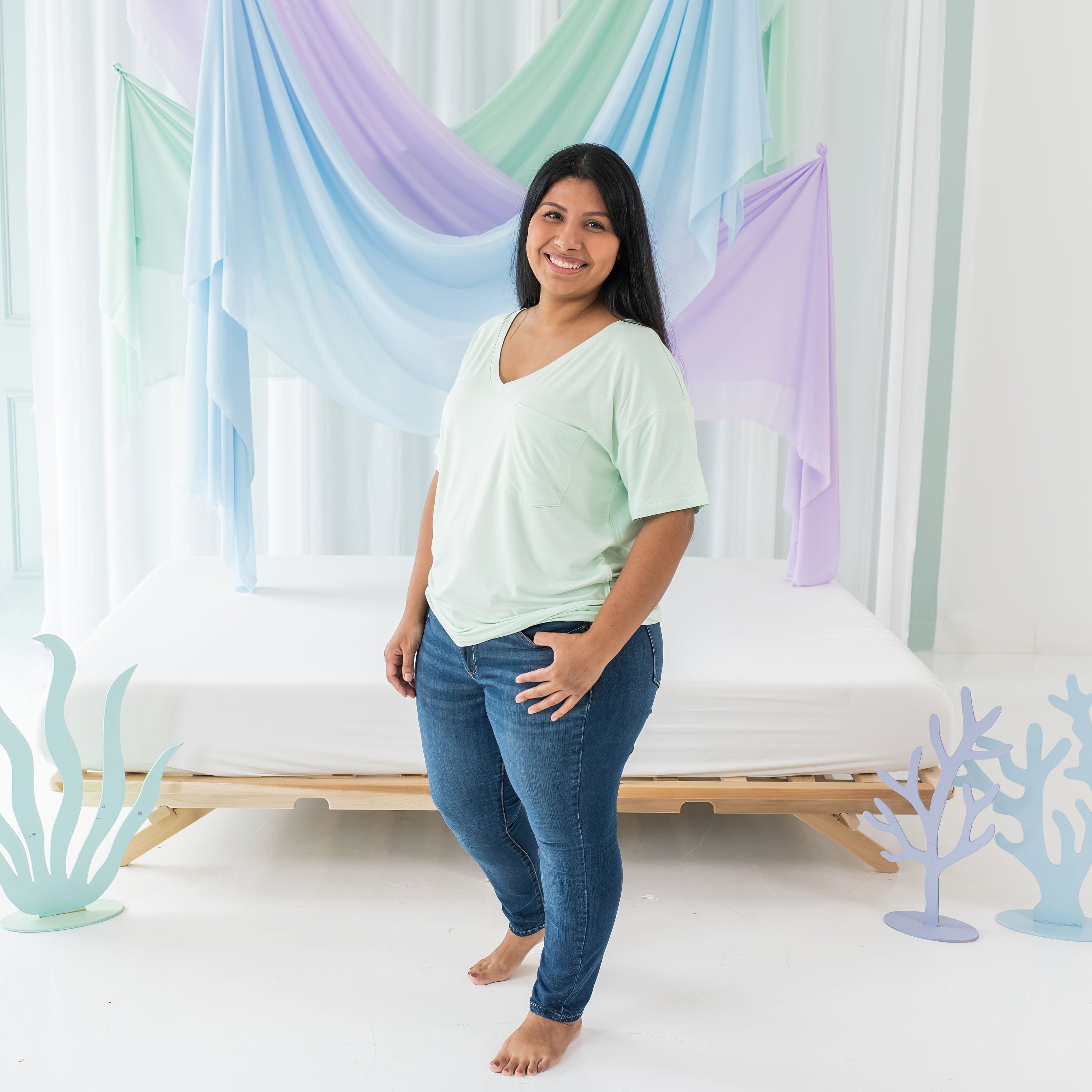 Kyte Baby Women's V-Neck Women’s Relaxed Fit V-Neck in Mint