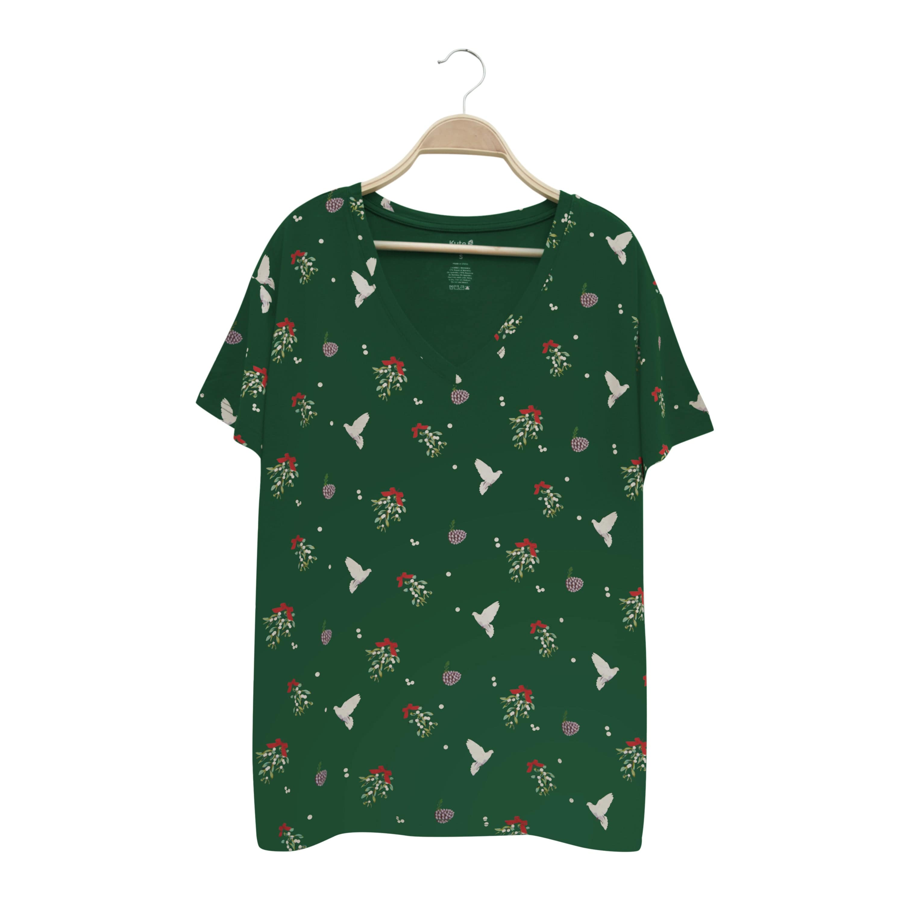 Kyte Baby Women's V-Neck Women’s Relaxed Fit V-Neck in Mistletoe