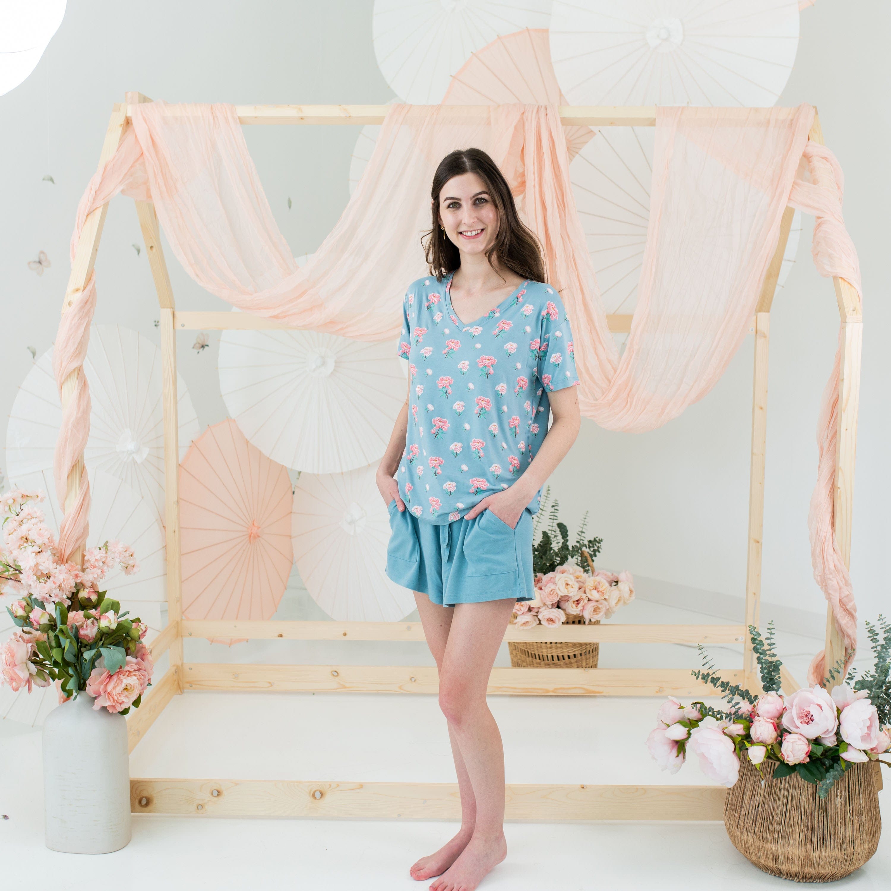Kyte Baby Women's V-Neck Women’s Relaxed Fit V-Neck in Peony