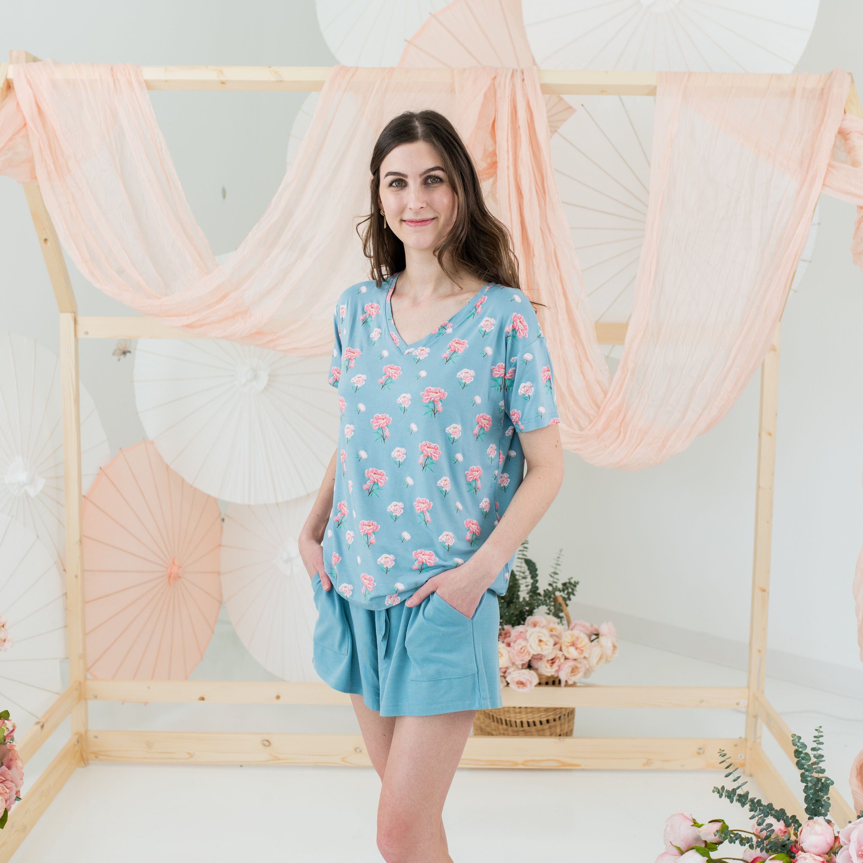 Kyte Baby Women's V-Neck Women’s Relaxed Fit V-Neck in Peony