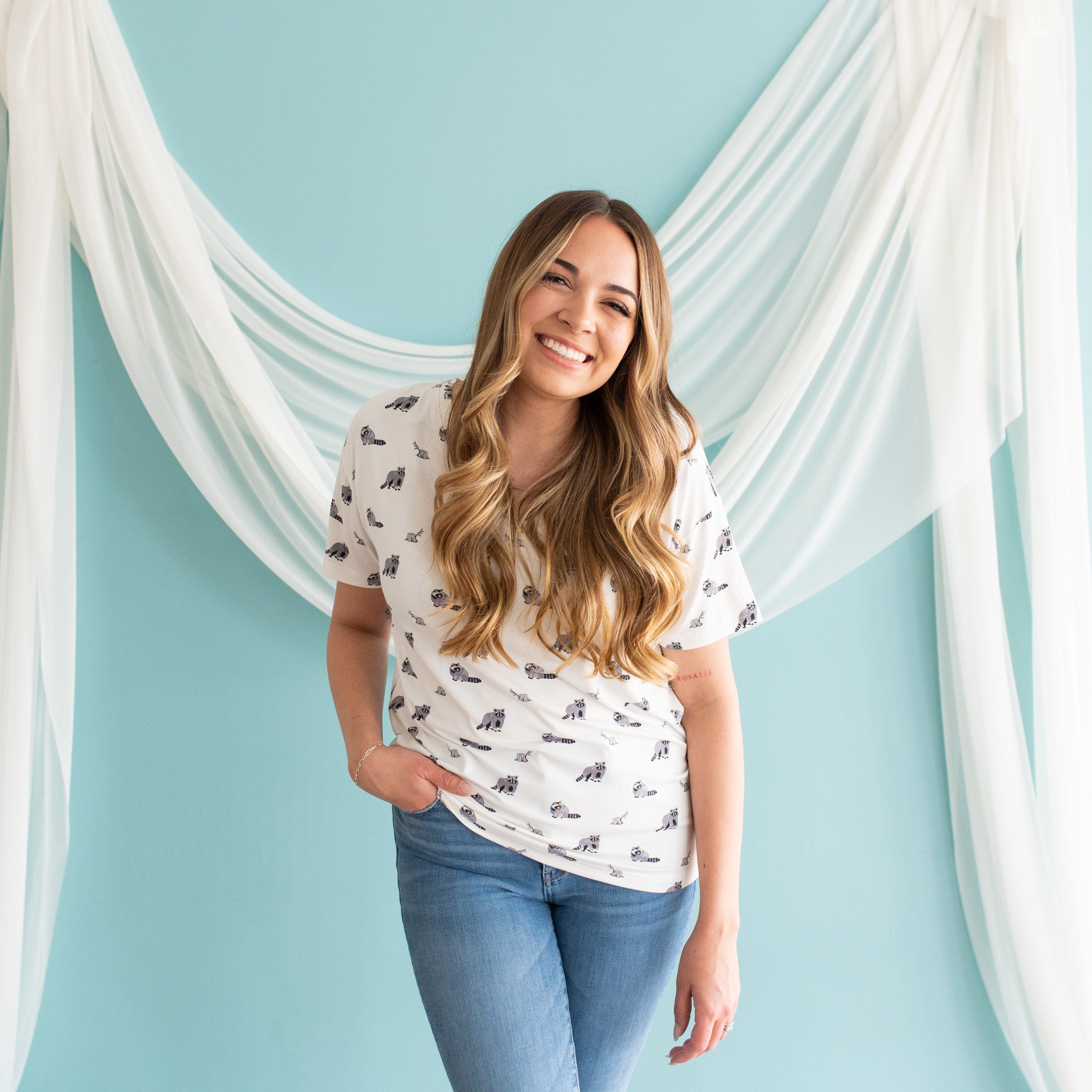 Kyte Baby Women's V-Neck Women’s Relaxed Fit V-Neck in Raccoon