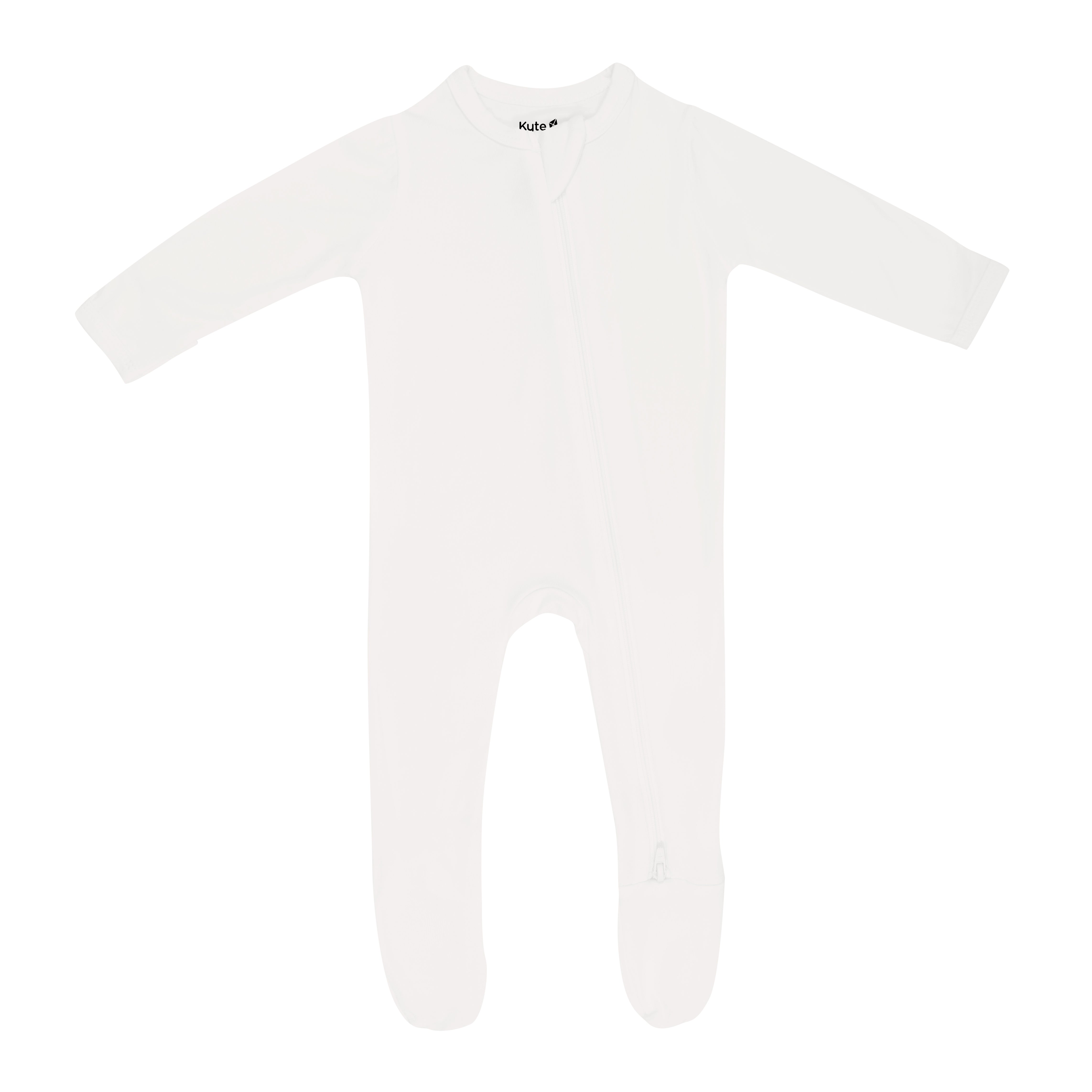 Flat lay of Kyte Baby Zippered Footie in Cloud