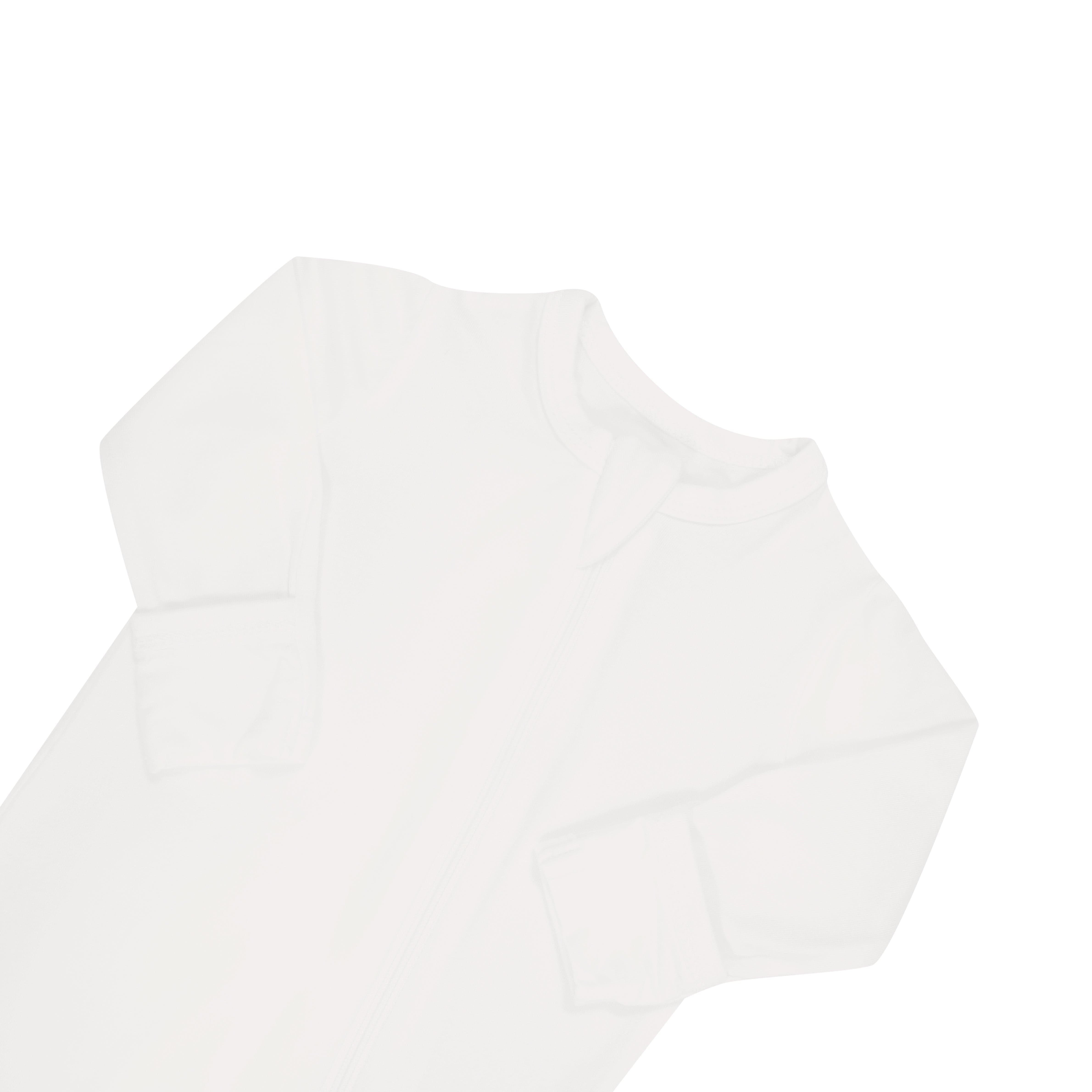 Fold over cuffs and zipper garage on Kyte Baby Zippered Footie in Cloud