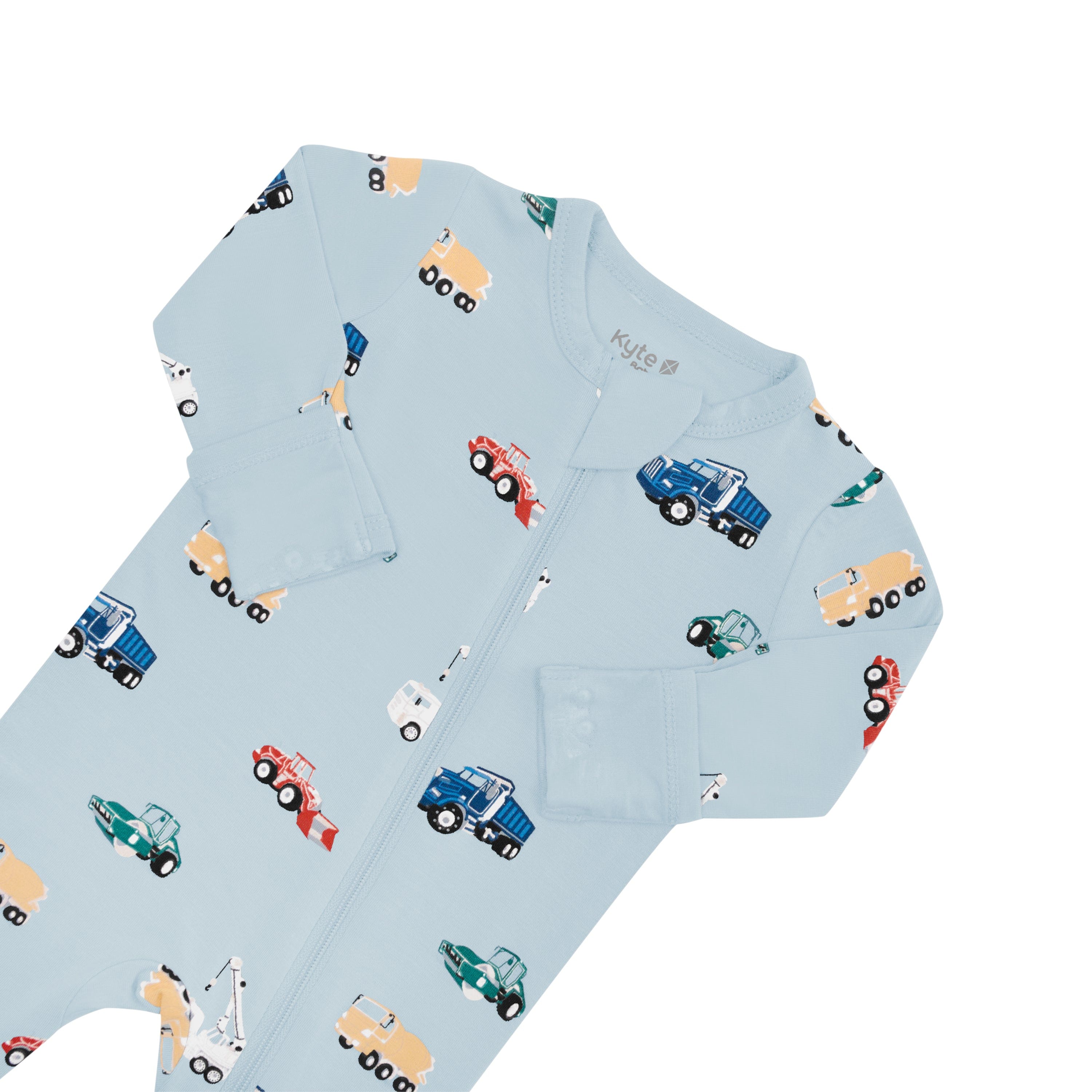 Zipper garage and Fold Over Cuffs on Kyte Baby Zippered Footie in Construction