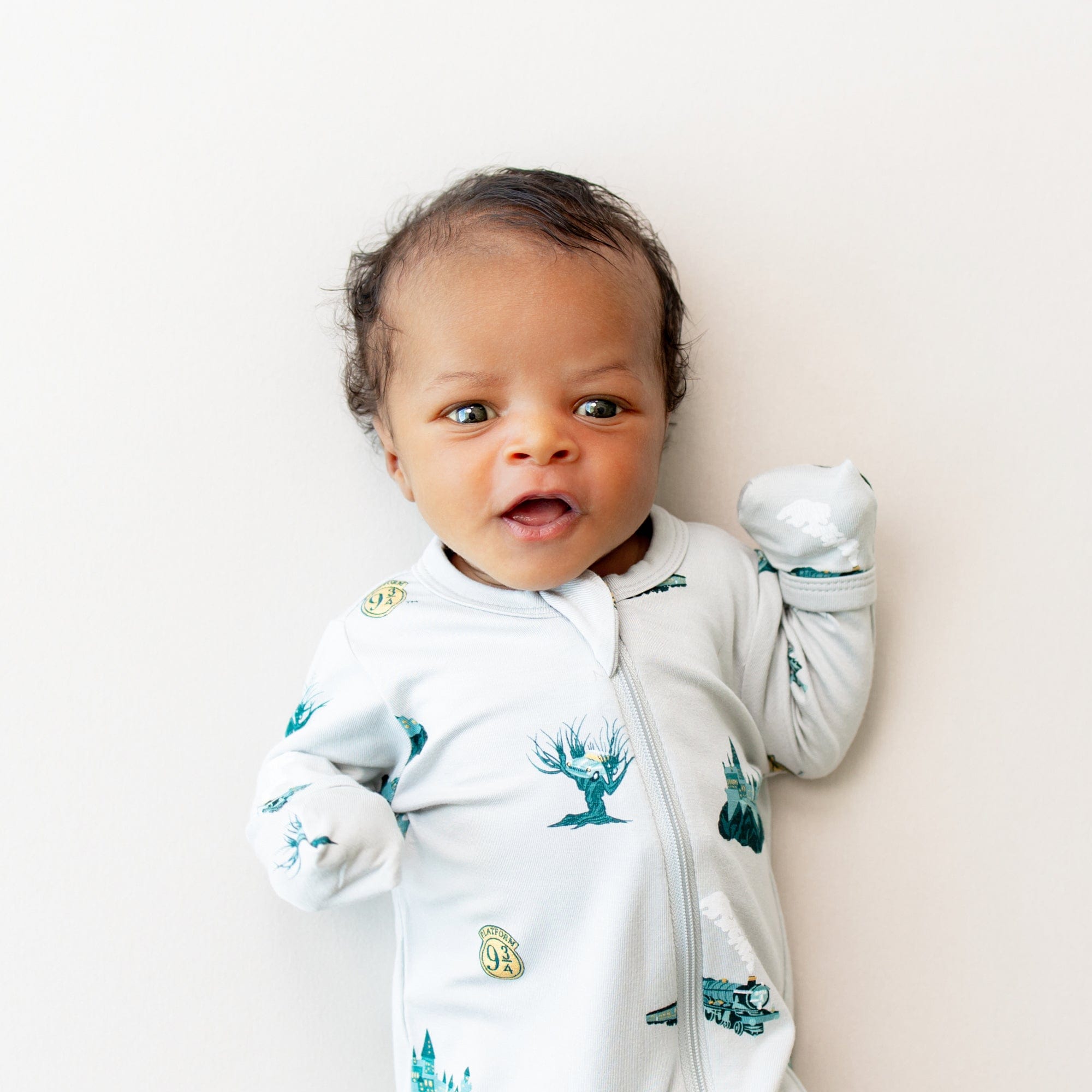 Infant wearing Zippered Footie Harry Potter Outfit