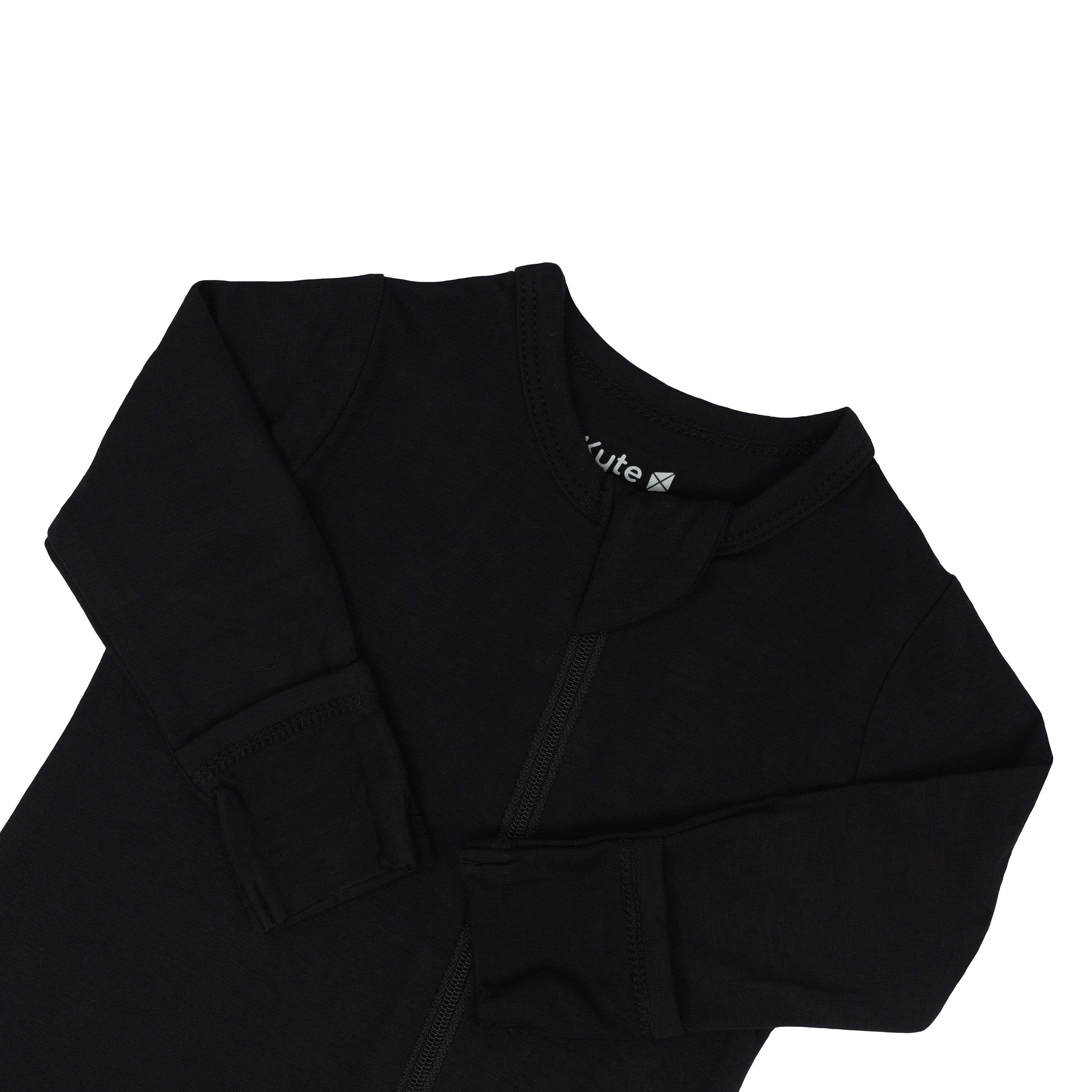 Zipper garage and fold over cuffs on the Zippered Footie in Midnight