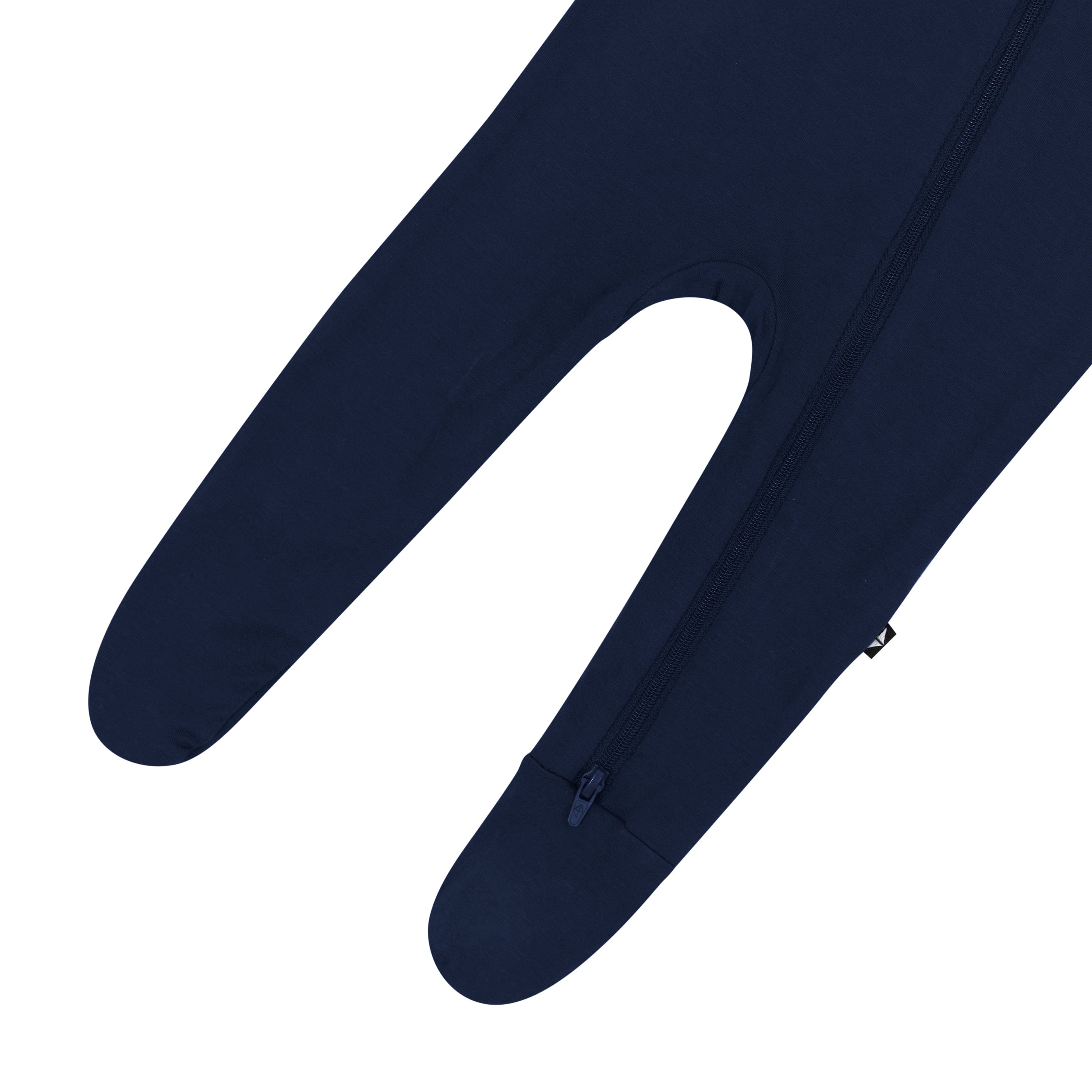 Legs and bottom zipper on the Zippered Footie in Navy