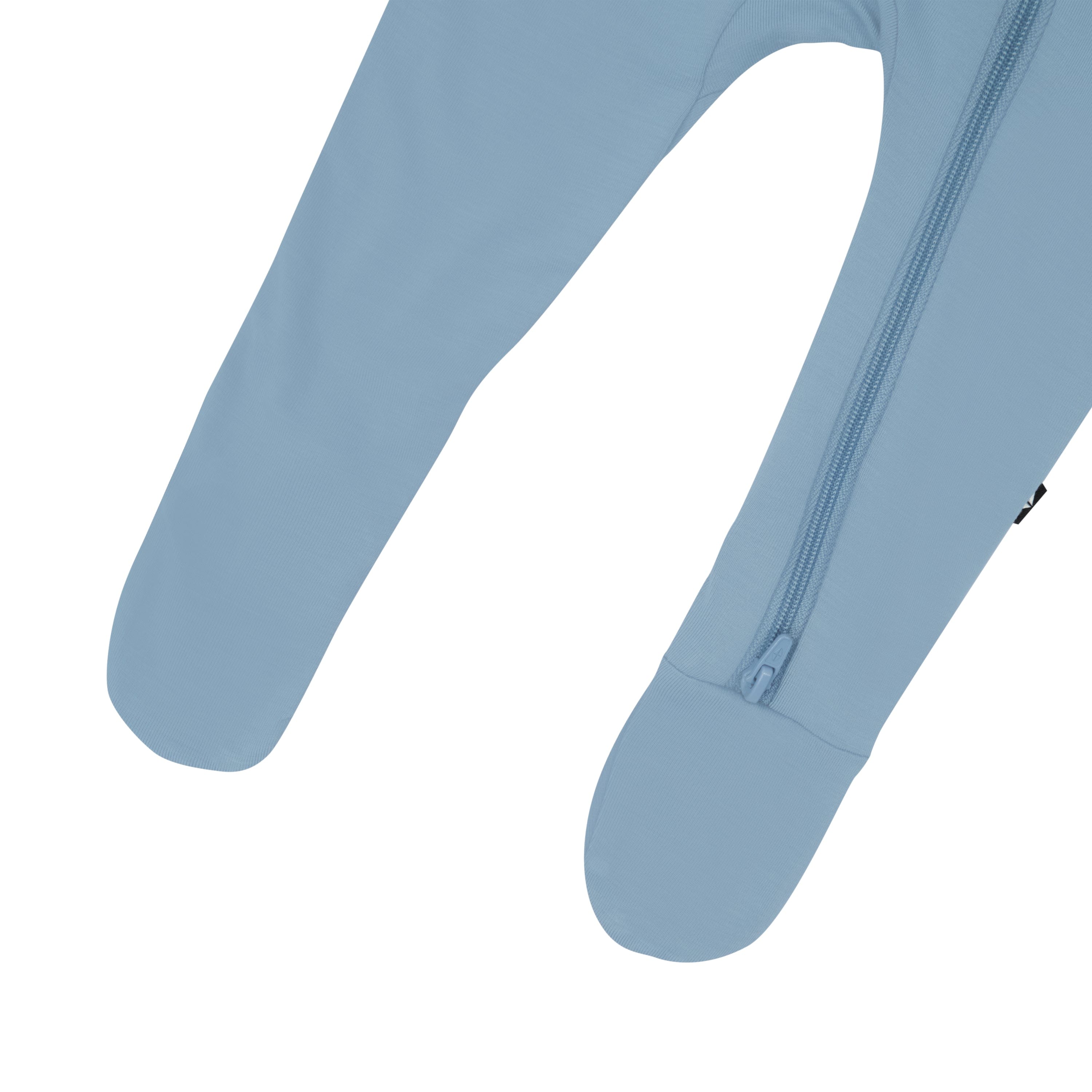 Bottom zipper on the Zippered Footie in Slate