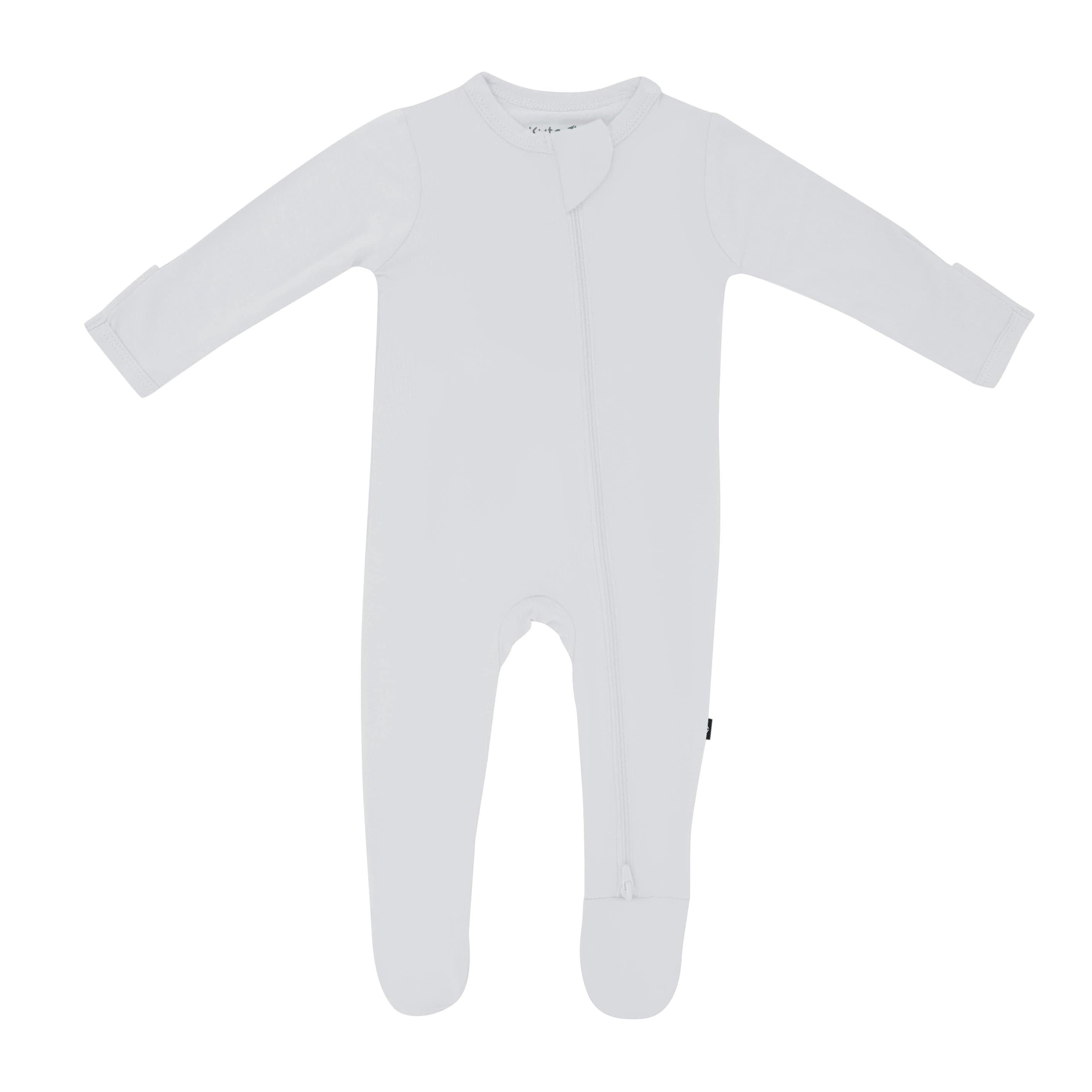 Flat lay of Kyte Baby Zippered Footie in Storm