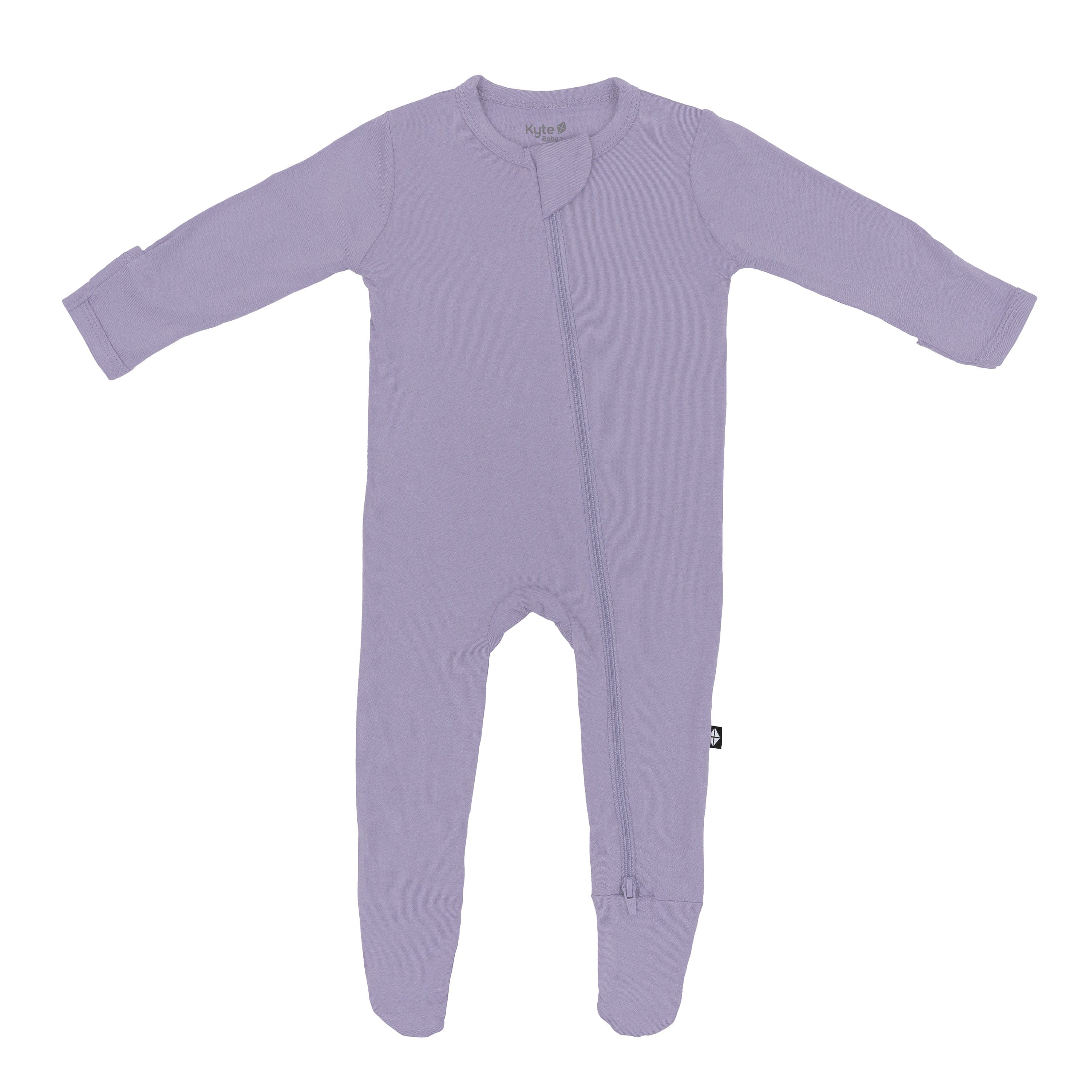 Flat lay of Kyte Baby Zippered Footie in Taro