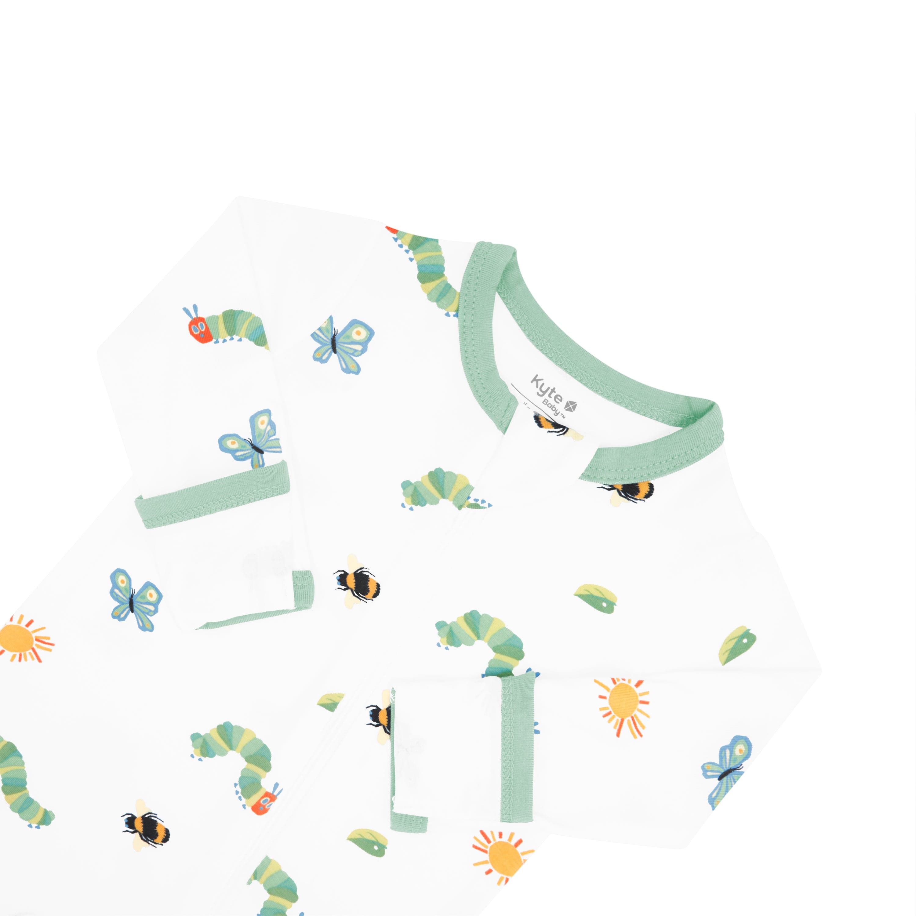 Zipper garage and fold over cuffs on the Zippered Footie in The Very Hungry Caterpillar™ and Friends