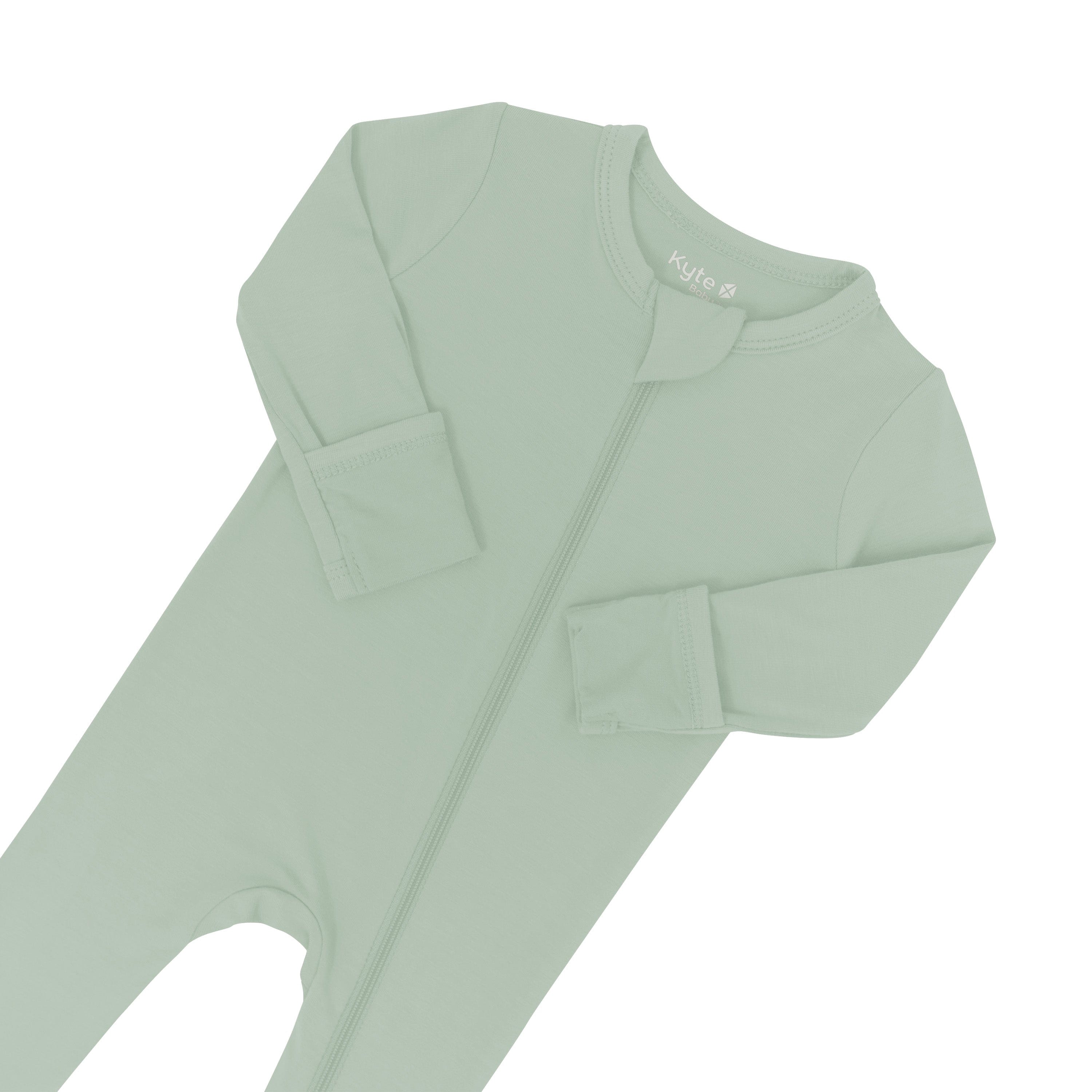 Zipper garage and fold over cuffs on green Zippered Footie pajamas