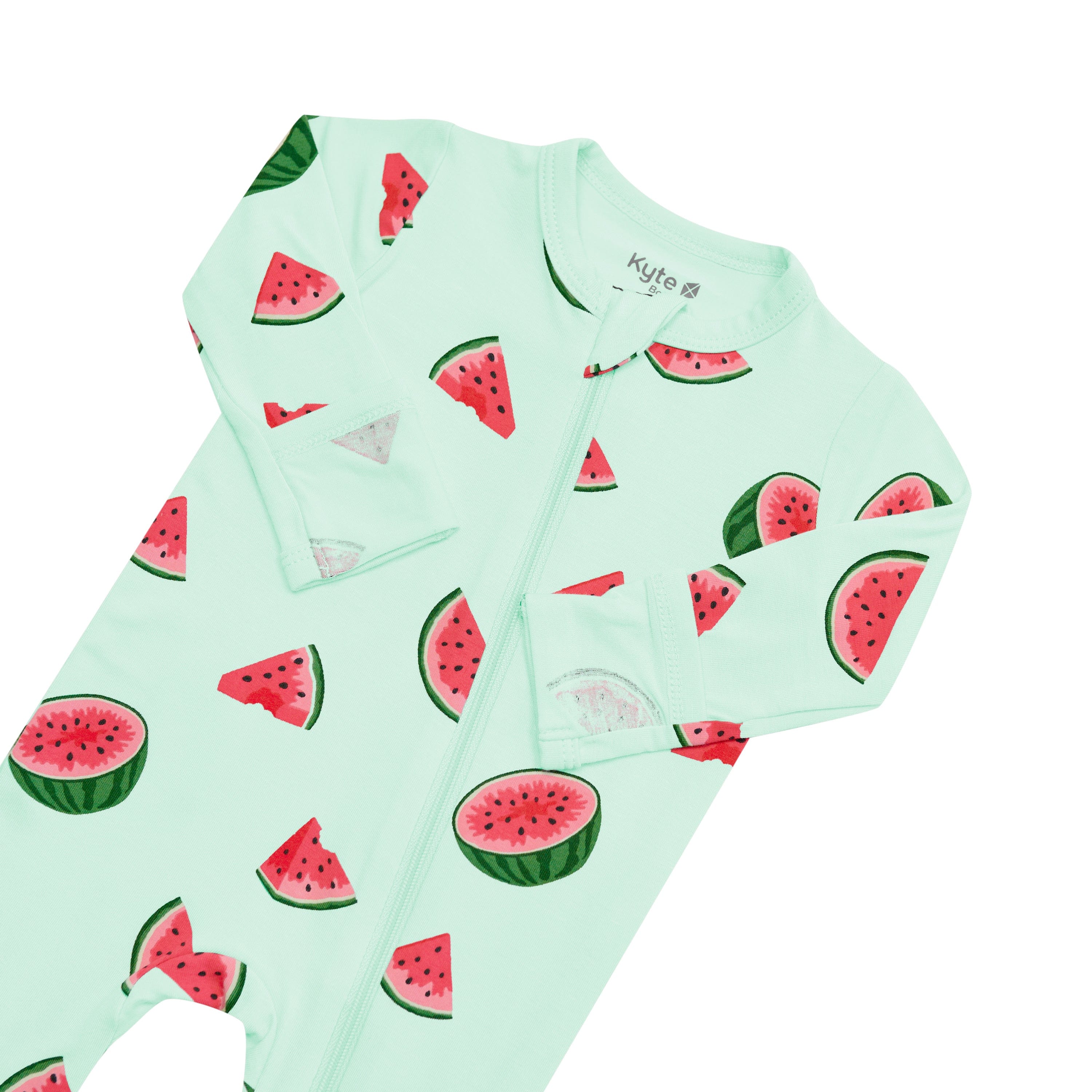 Zipper Garage and Fold over cuffs on the Zippered Footie in Watermelon
