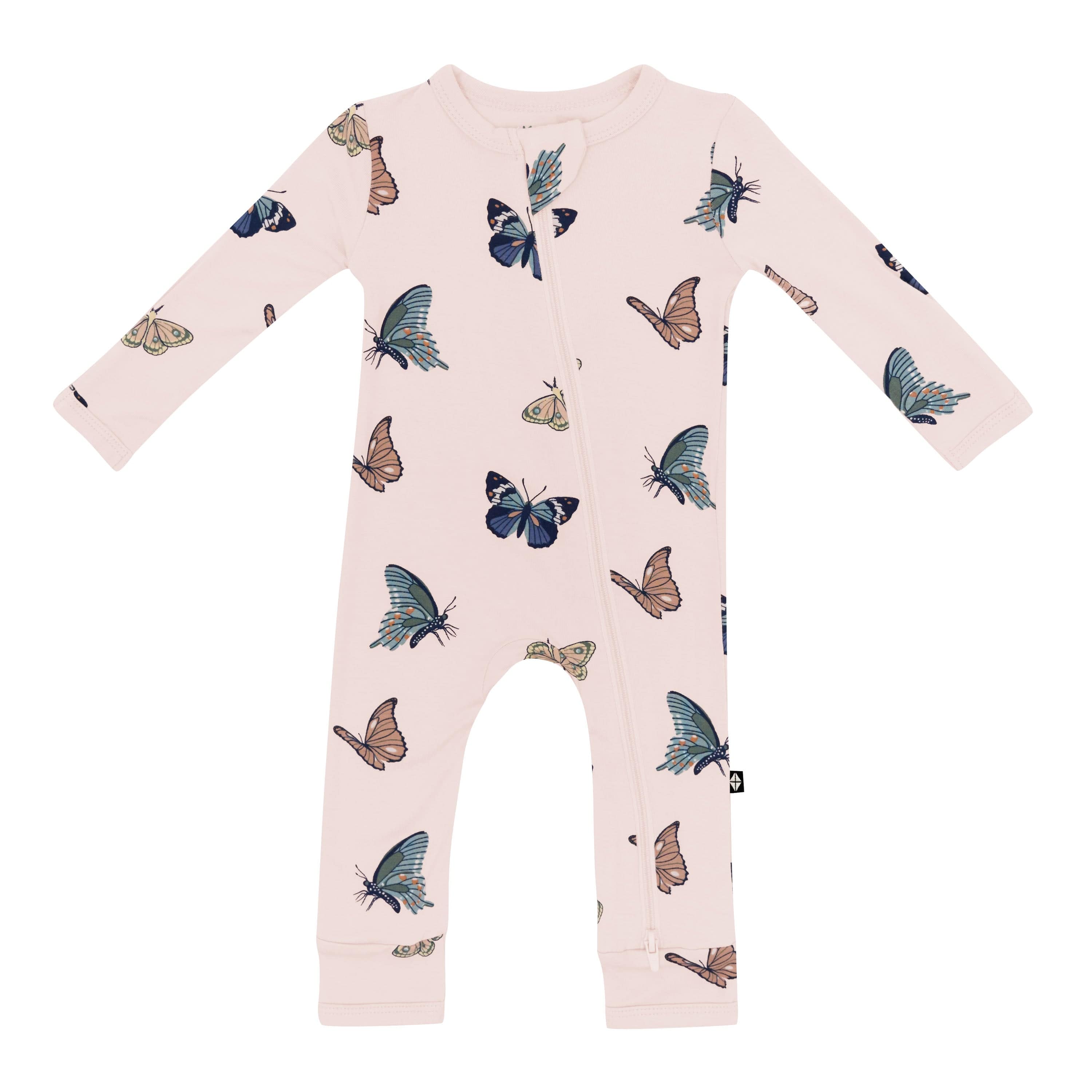 Kyte Baby Zippered Romper in Blush Butterfly