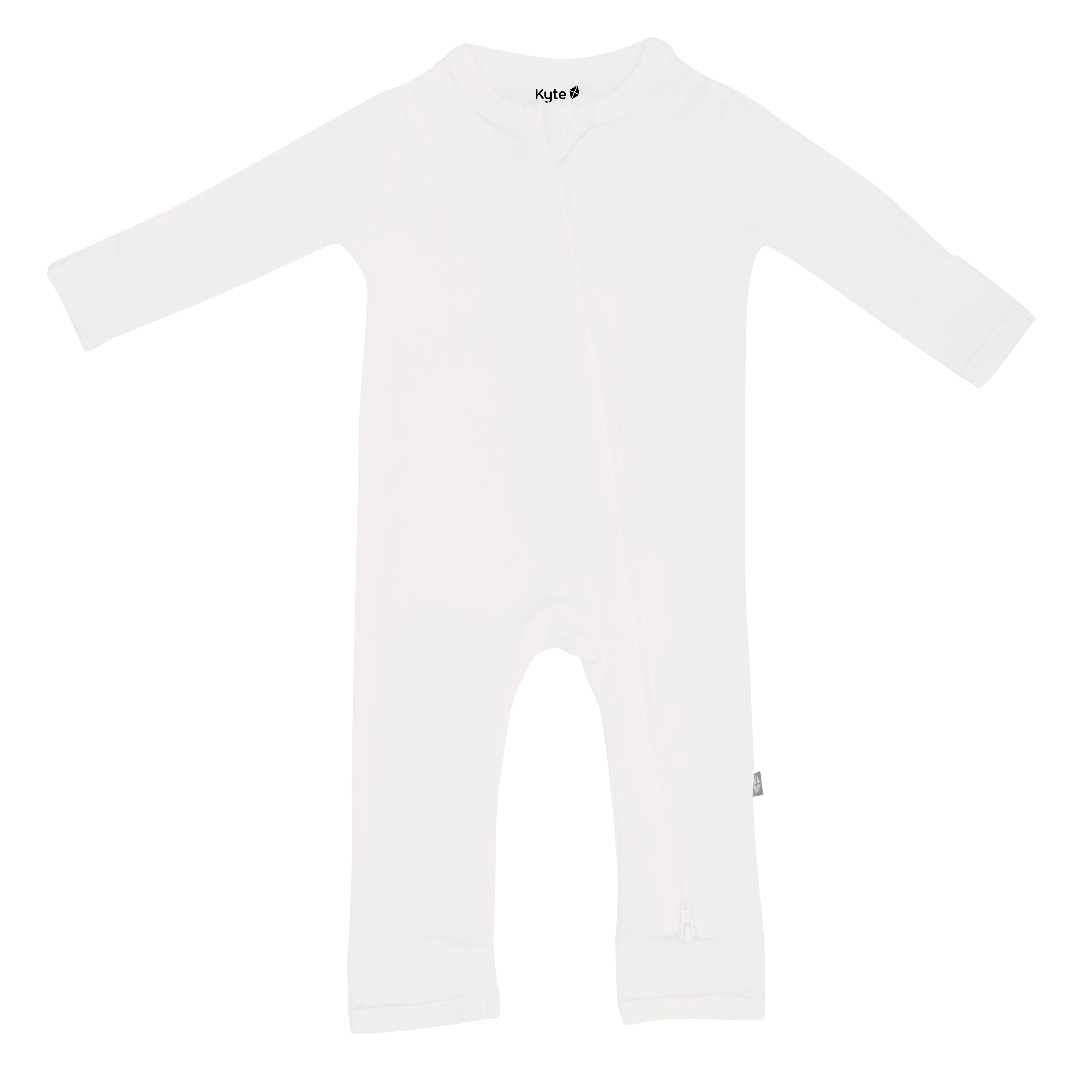 Flat lay of Kyte Baby Zippered Romper in Cloud