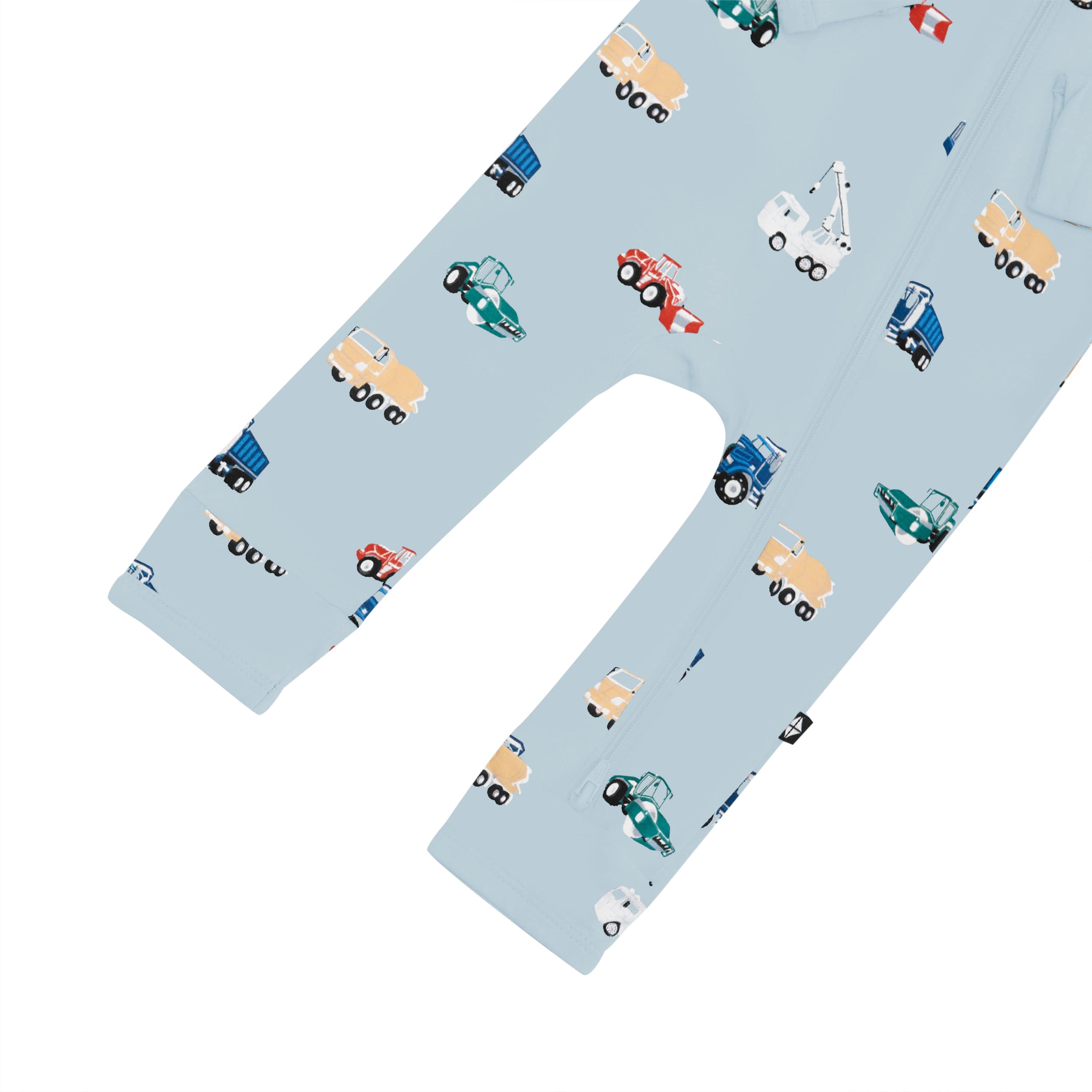 Open feet on Kyte Baby Zippered Romper in Construction