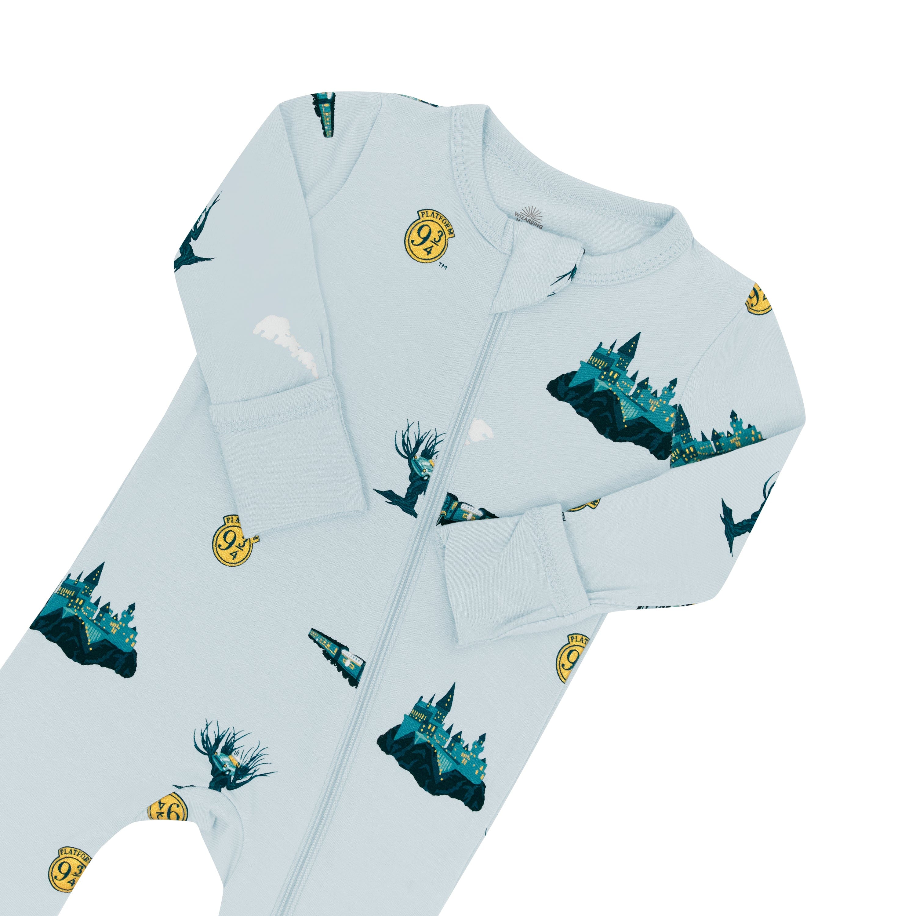Fold over cuffs and zipper garage on Kyte Baby Zippered Romper in Journey
