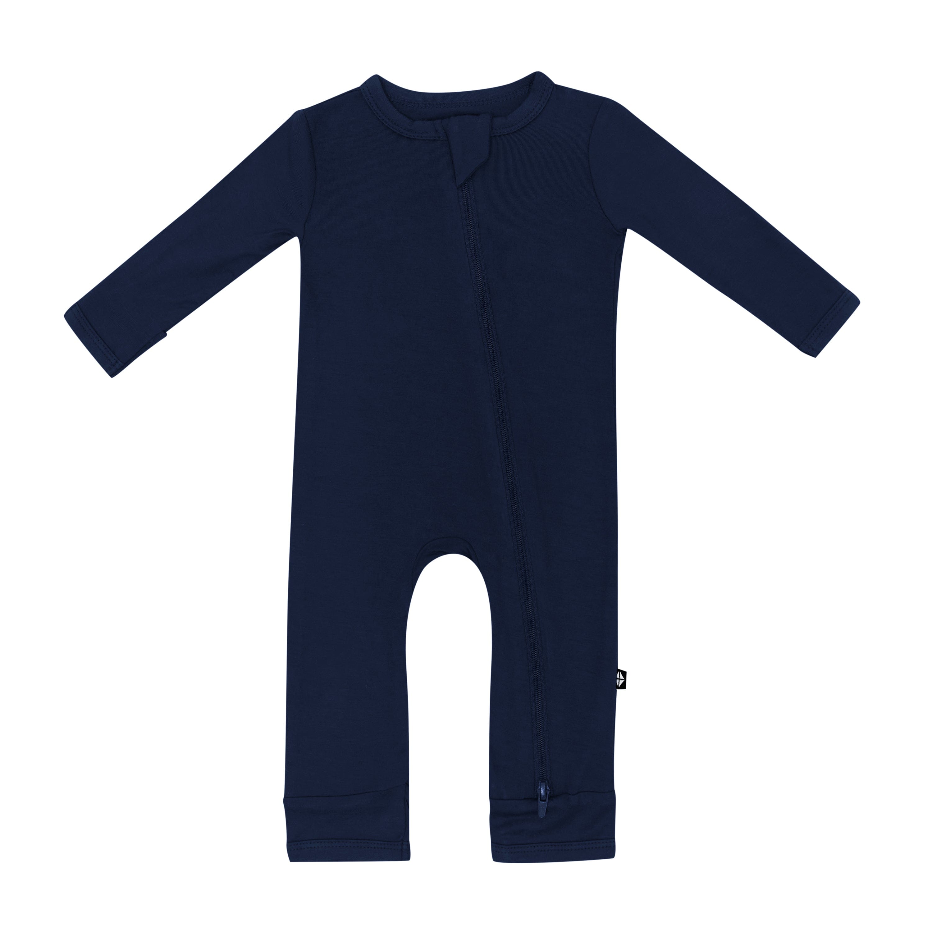 Flat lay of Kyte Baby Zippered Romper in Navy