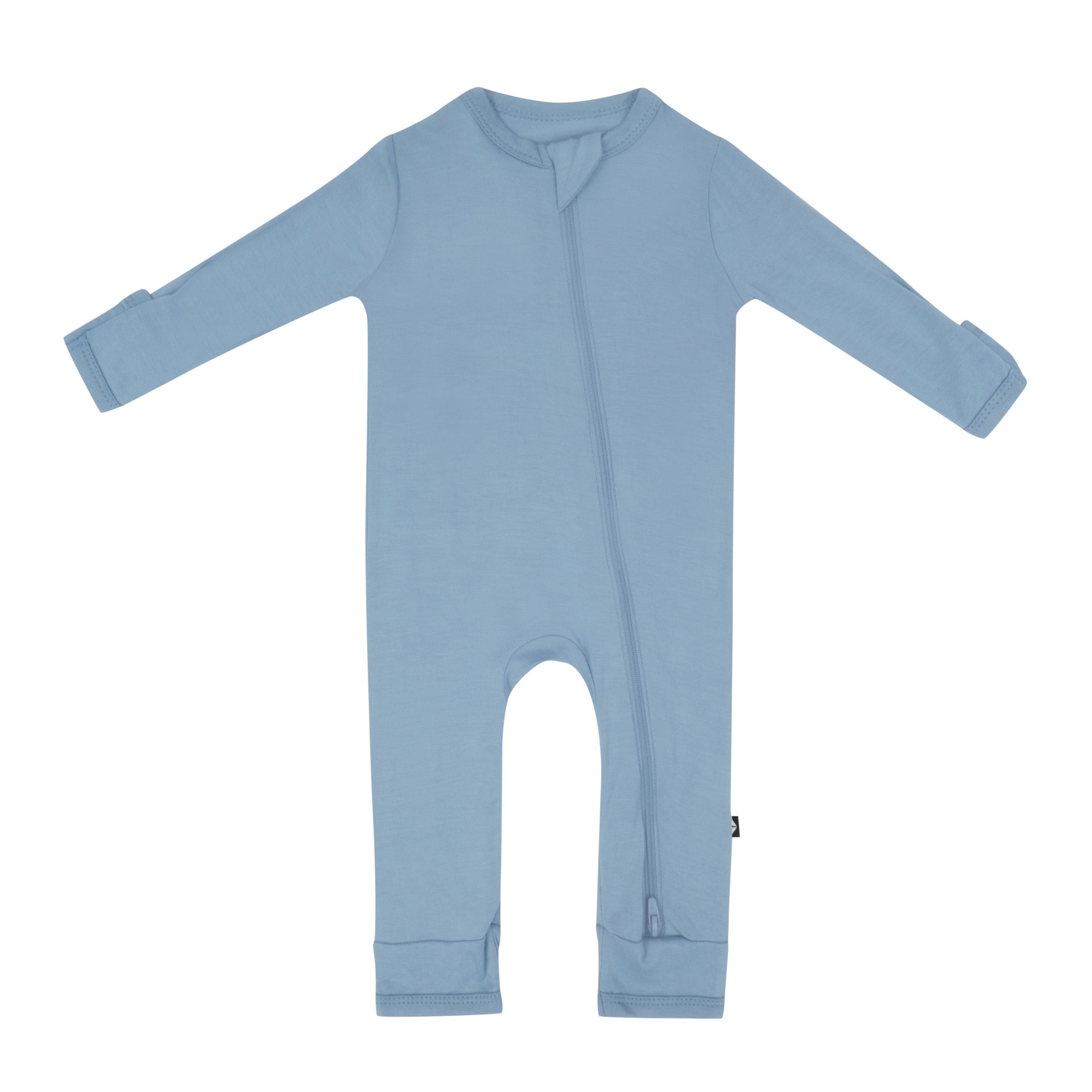 Flat lay of Kyte Baby Zippered Romper in Slate
