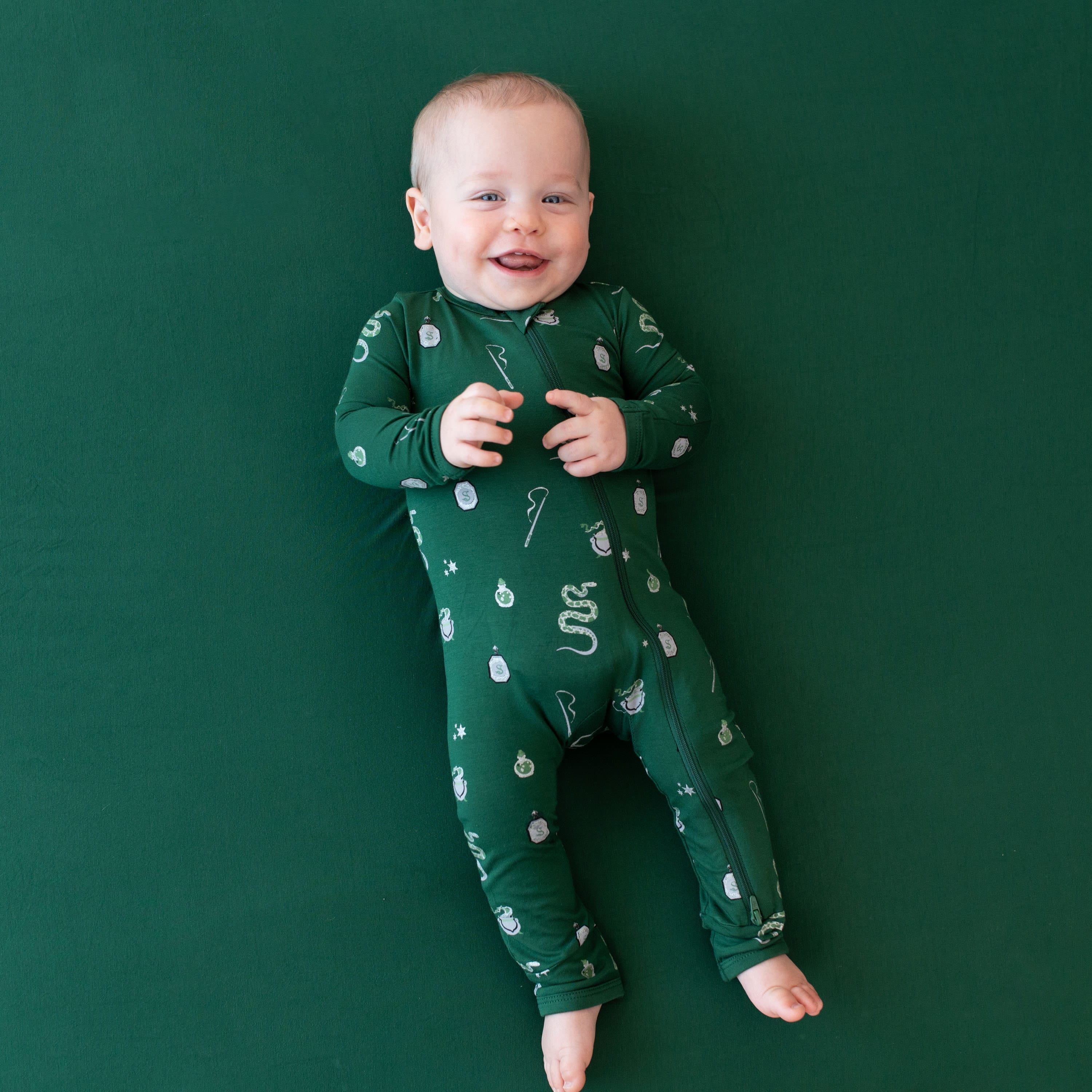 Kyte Baby Zippered Rompers Zippered Romper in Slytherin™