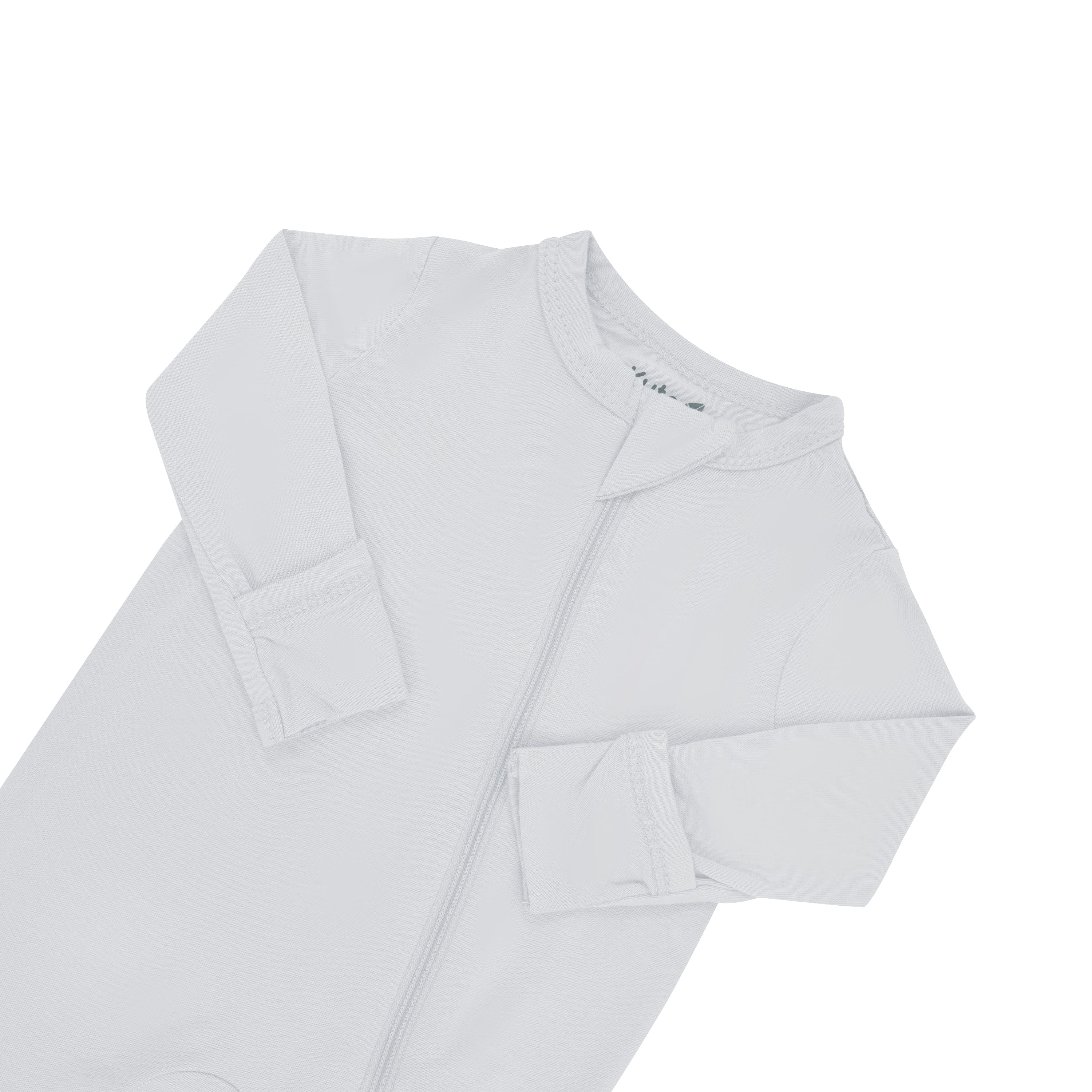 Zipper garage on Kyte Baby bamboo Zippered Romper in Storm