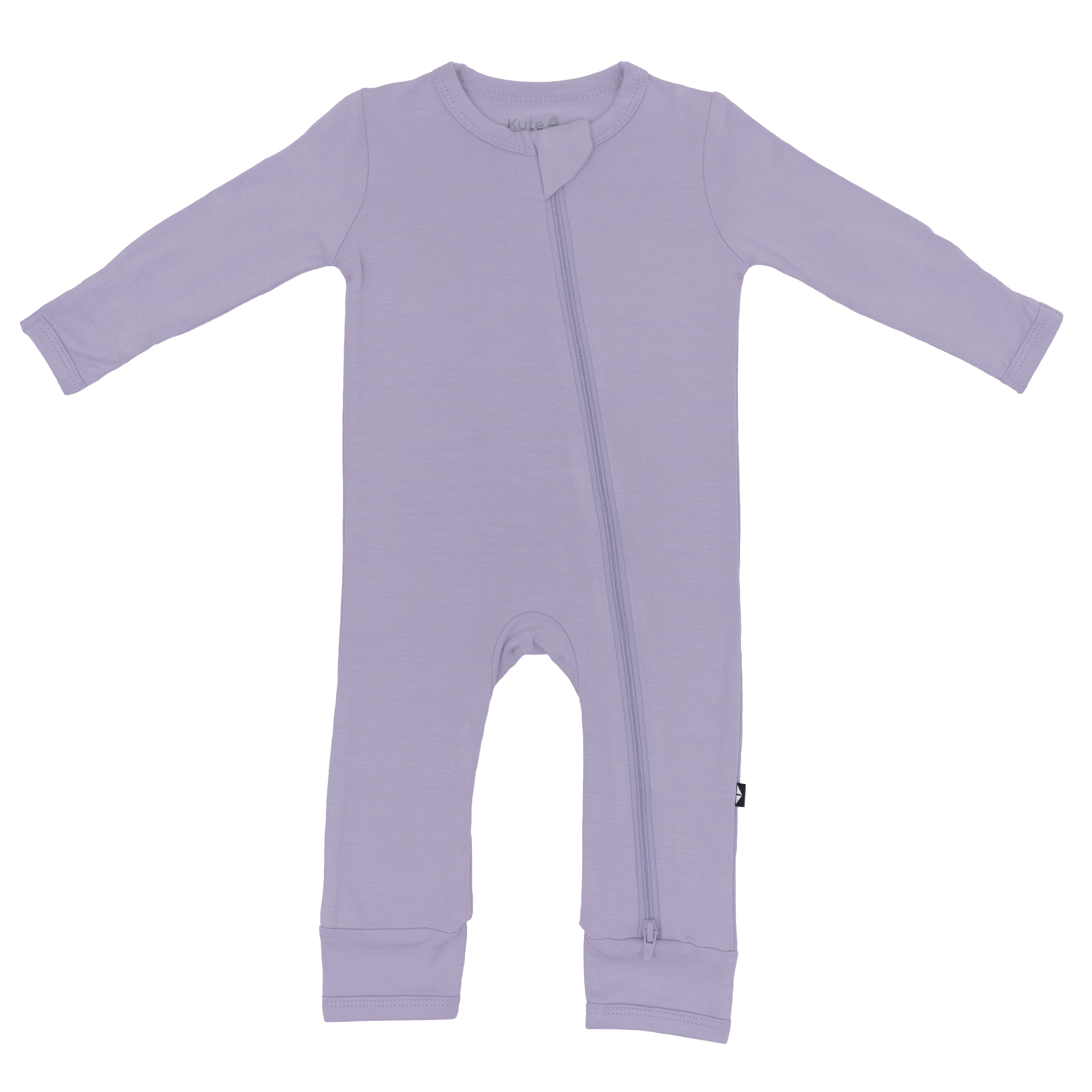 Flat lay of Kyte Baby Zippered Romper in Taro