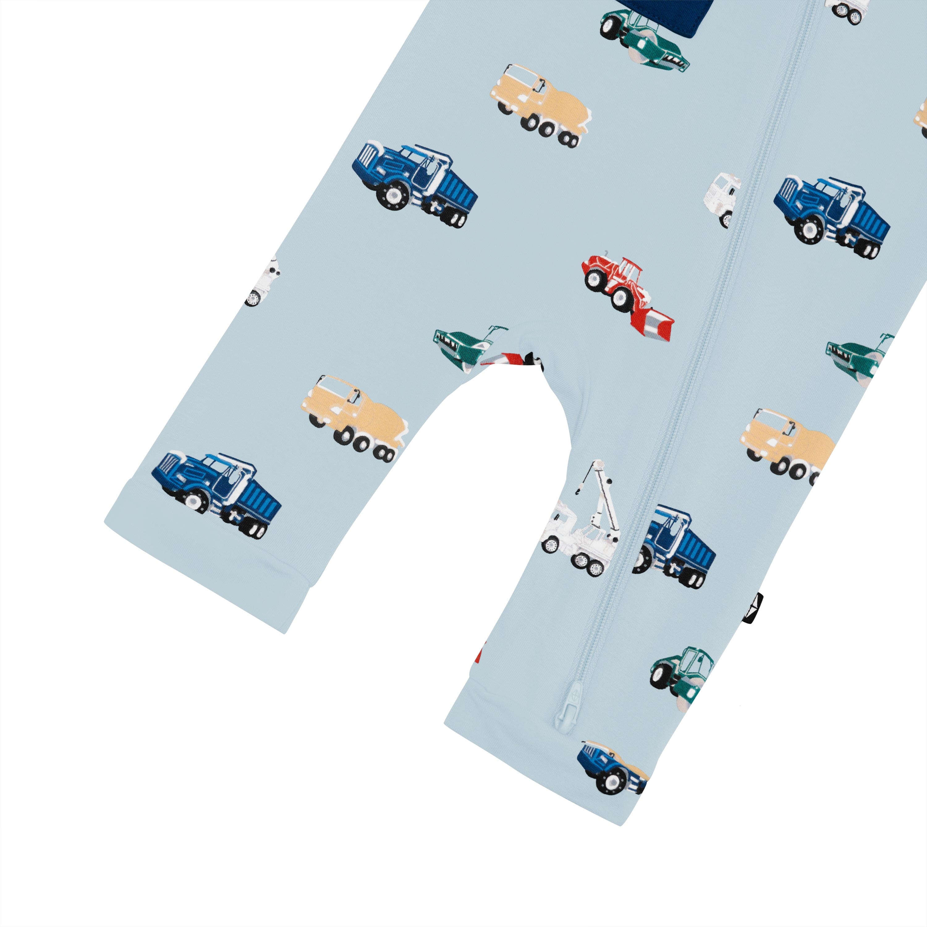 Open feet on Kyte Baby Sleeveless Zippered Romper in Construction