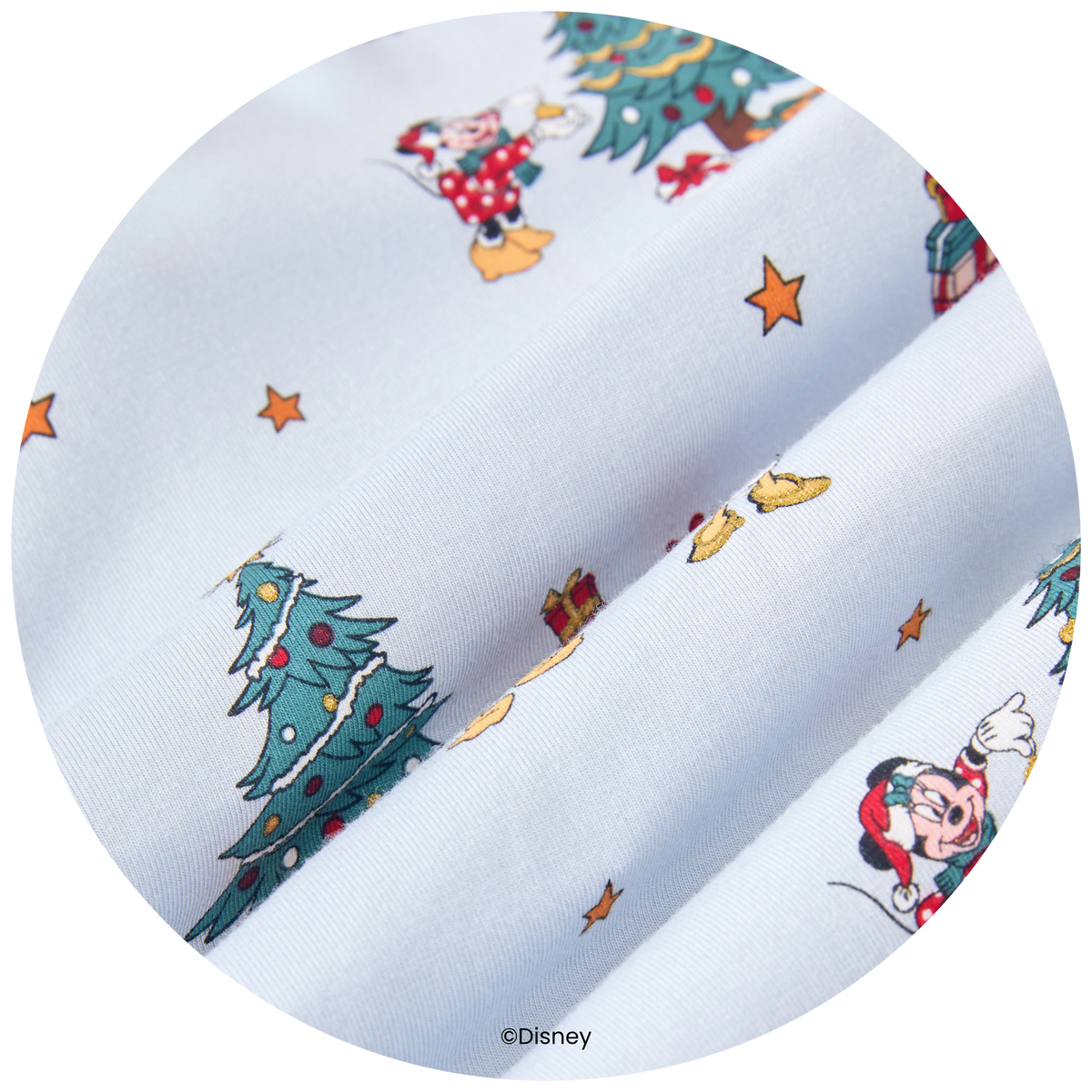 blue fabric with mickey and friends christmas pattern