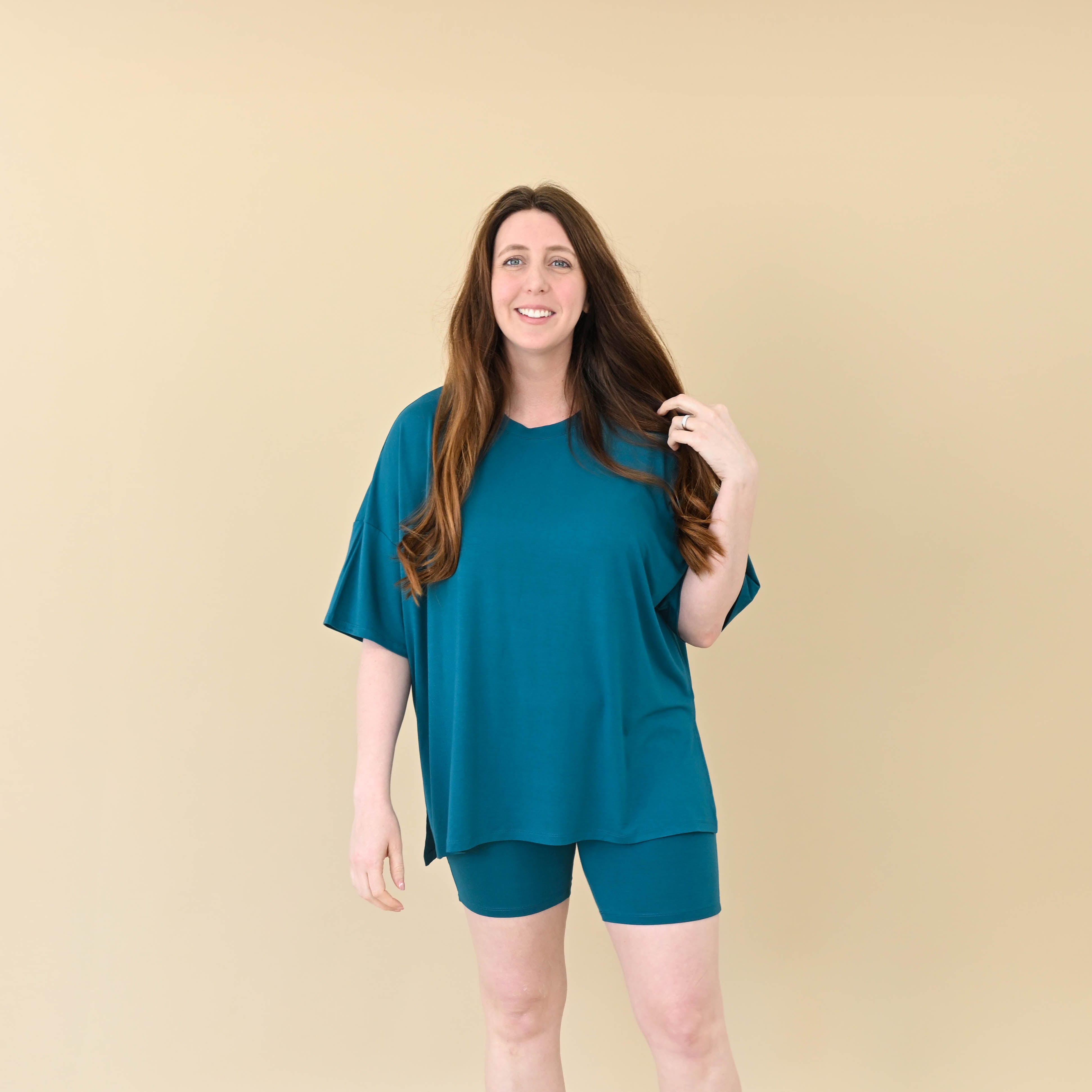 Woman modeling Women’s Biker Short Set in Loch