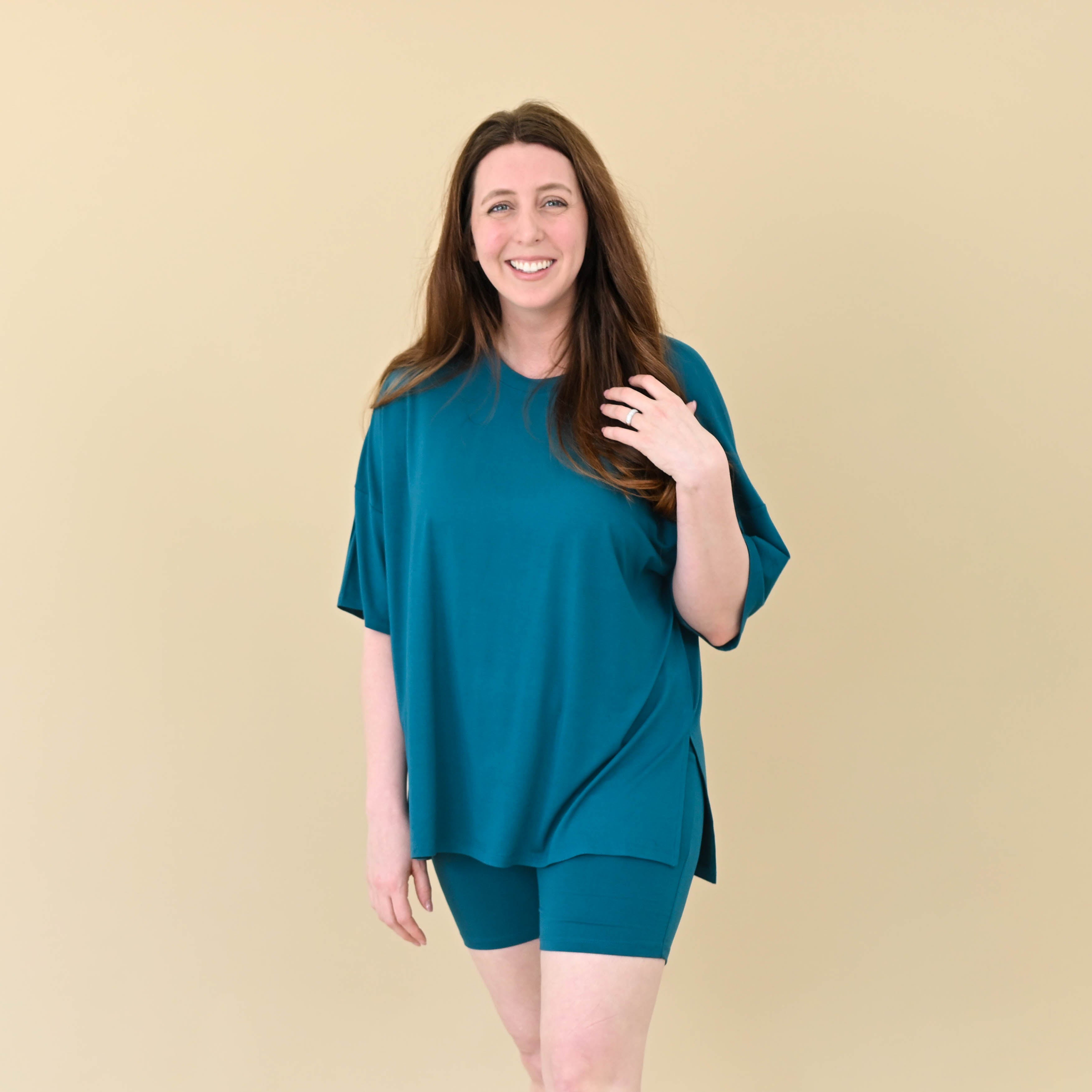 Woman modeling Women’s Biker Short Set in Loch