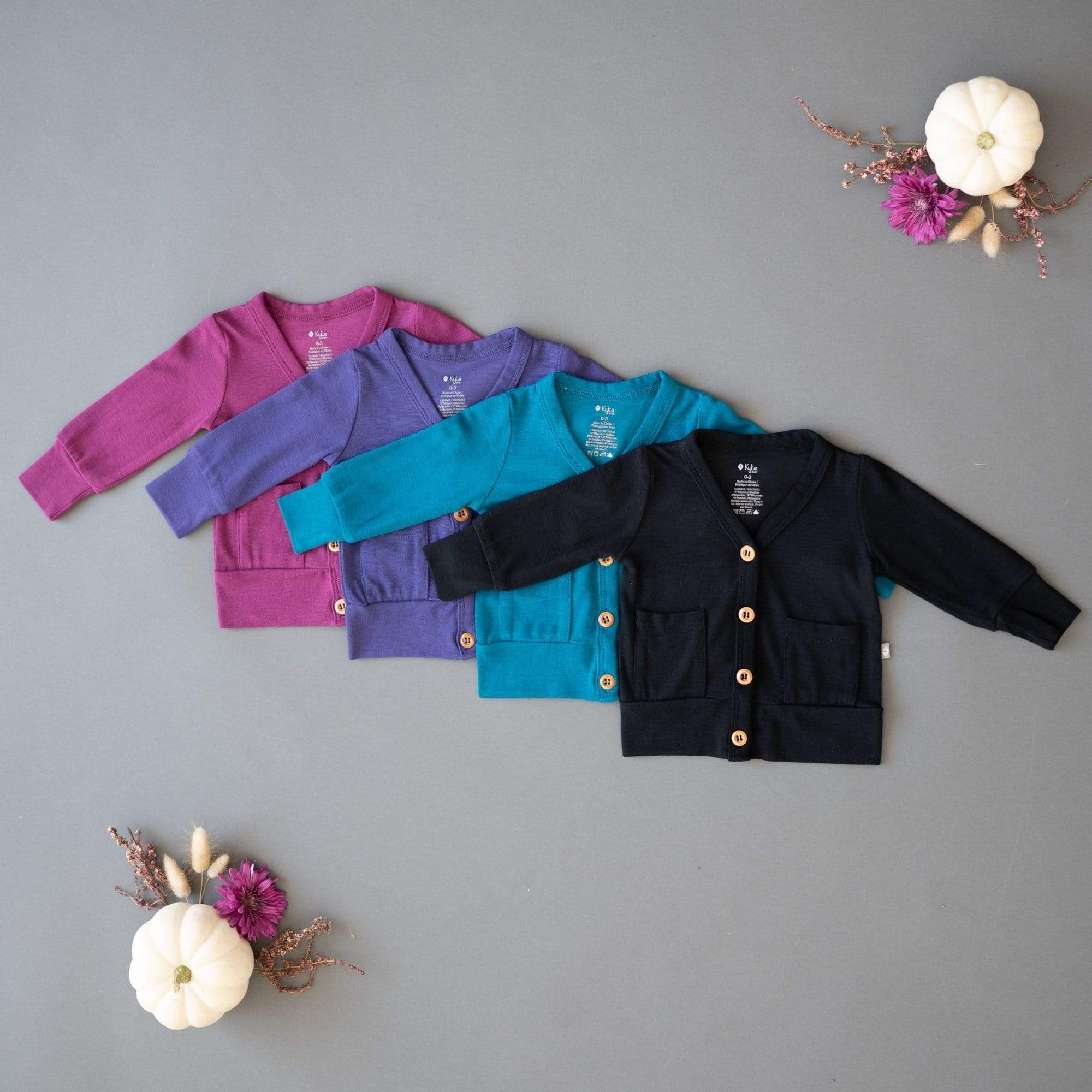 Kyte BABY Baby Cardigan Bamboo Jersey Cardigan in Eggplant