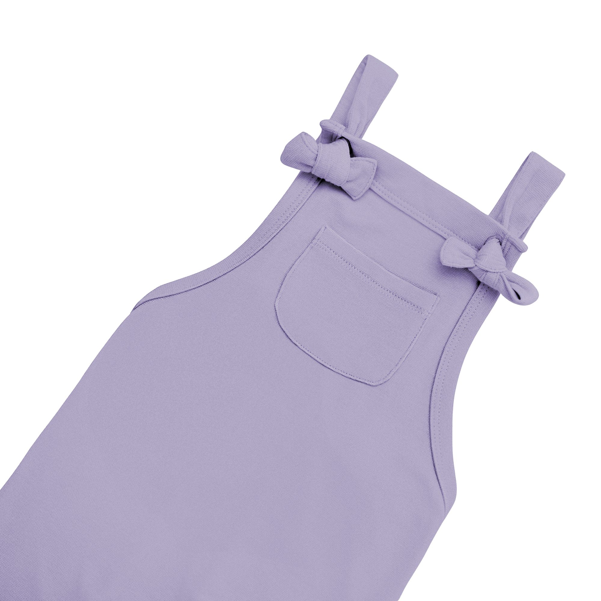 Self-tie knots on Kyte Baby Bamboo Jersey Overall in Taro