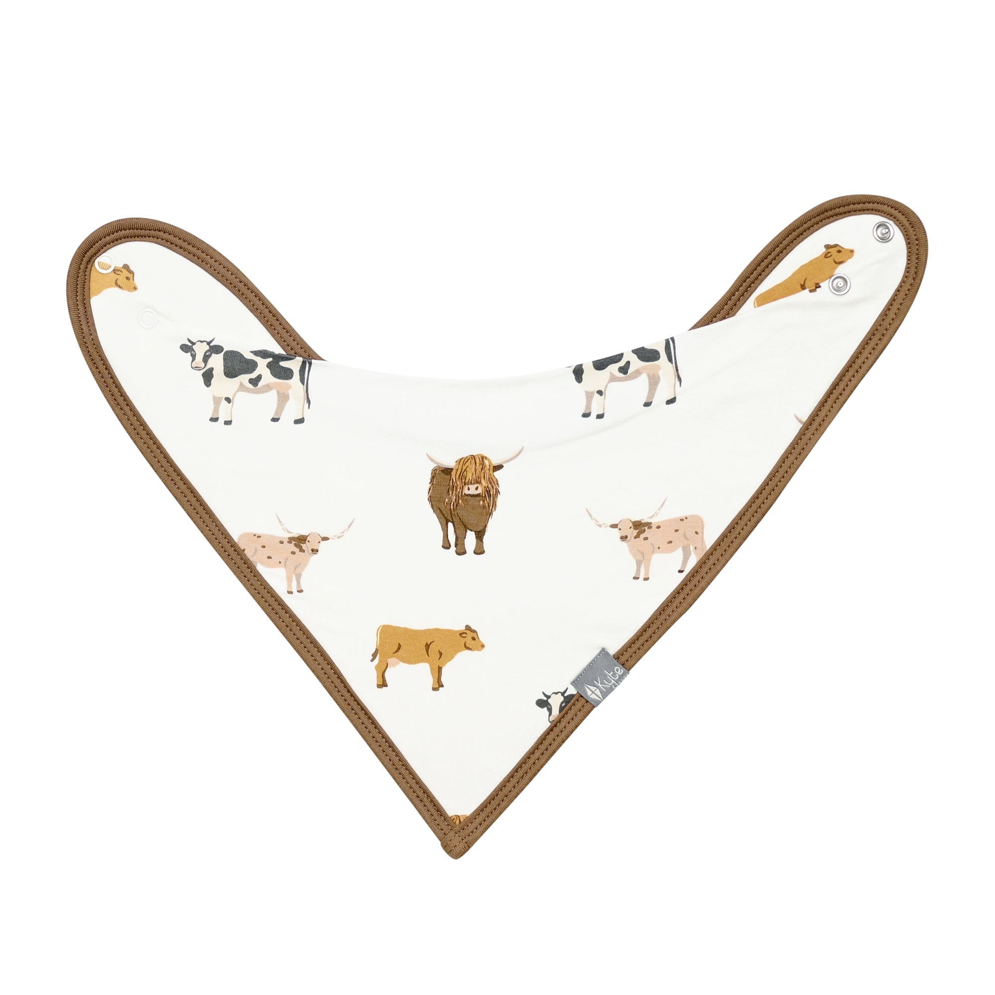 Adjustable snaps on Kyte Baby Bib in Moo