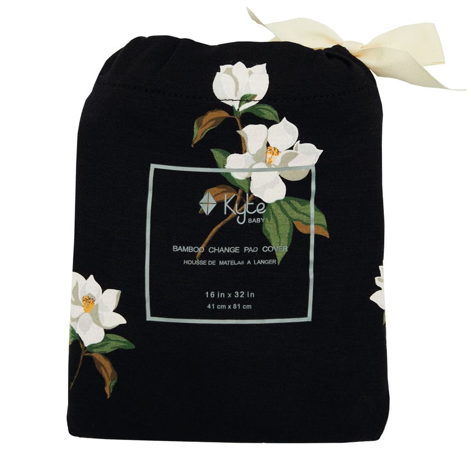 Big Magnolia on Midnight Kyte Baby bamboo Changing Pad Cover in bag