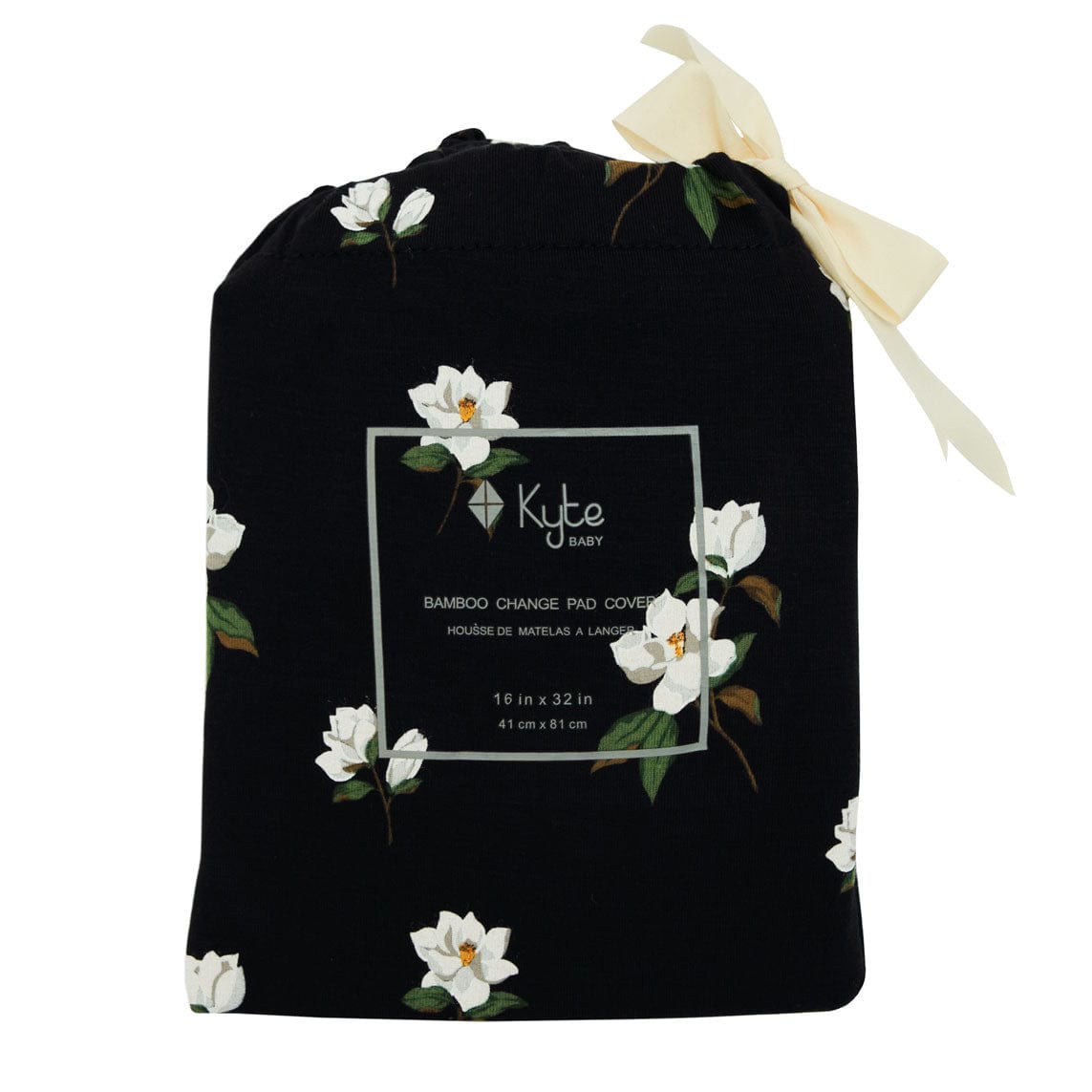 Small Midnight Magnolia Kyte Baby bamboo Changing Pad Cover in bag