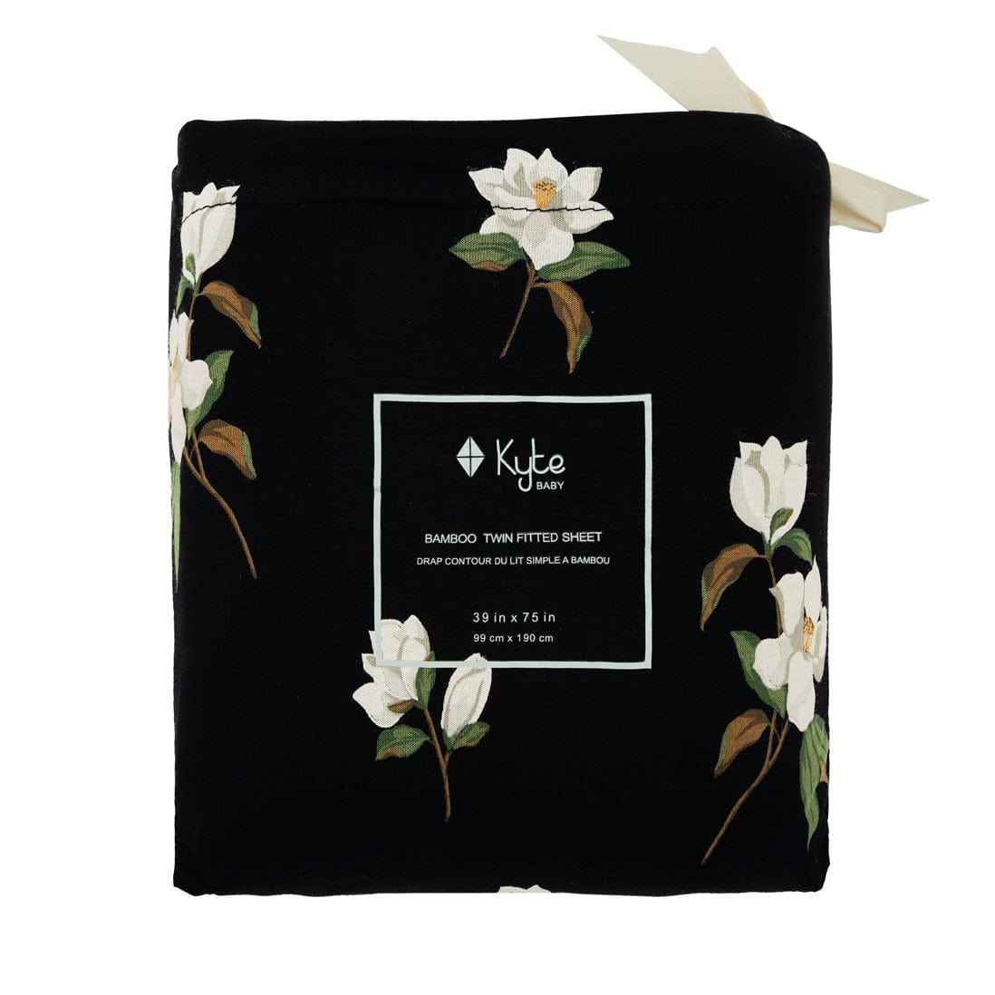 Big Midnight Magnolia Kyte Baby Twin fitted sheet in bag