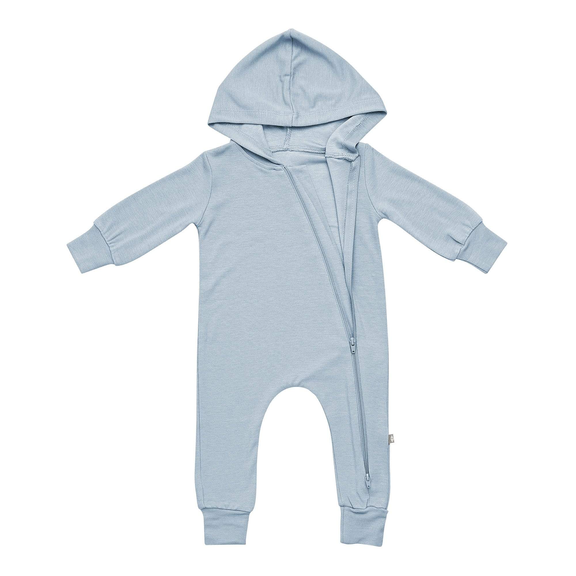 Kyte Baby Bamboo Jersey Hooded Long Sleeve Romper in Fog