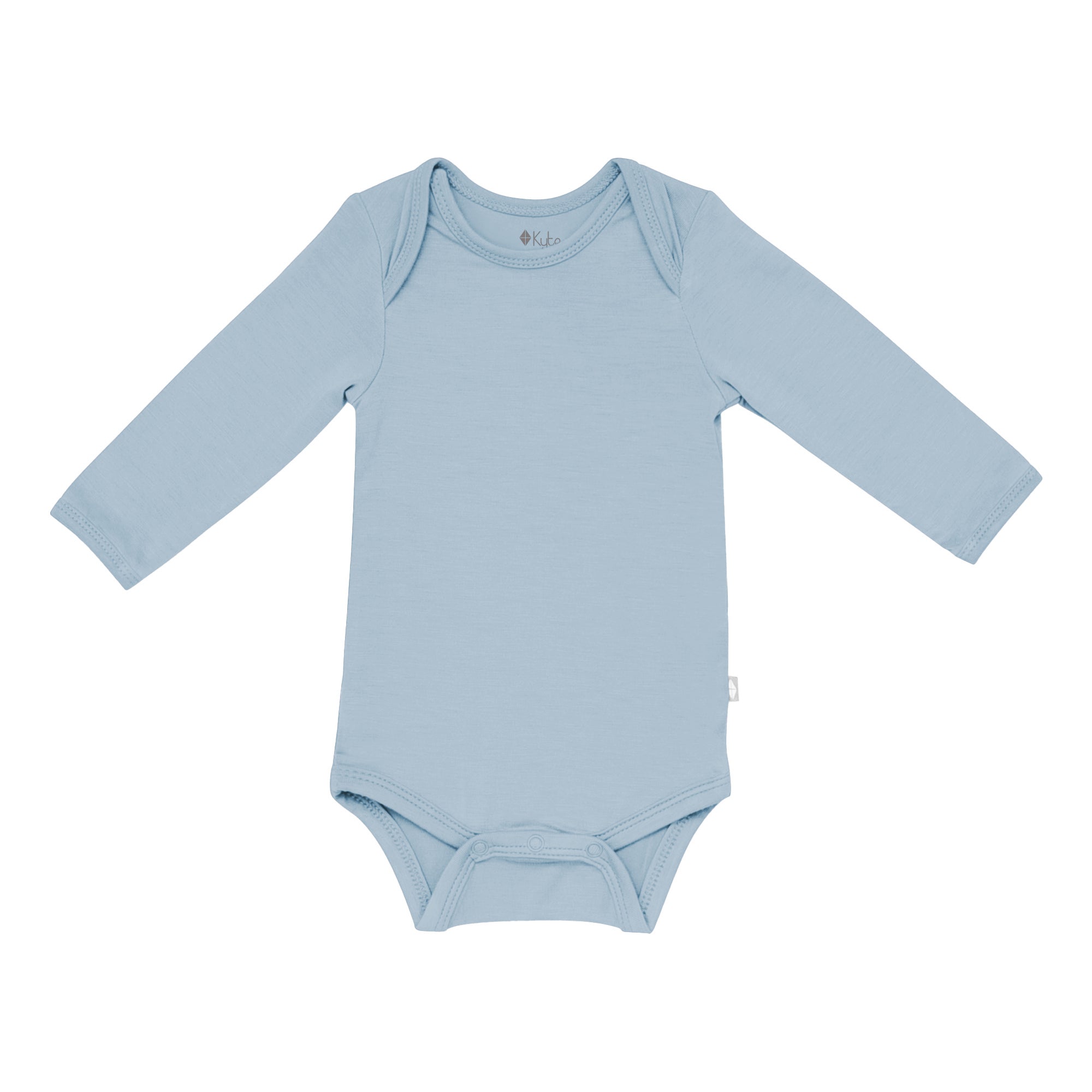 Flat lay of Kyte Baby Long Sleeve Bodysuit in Fog