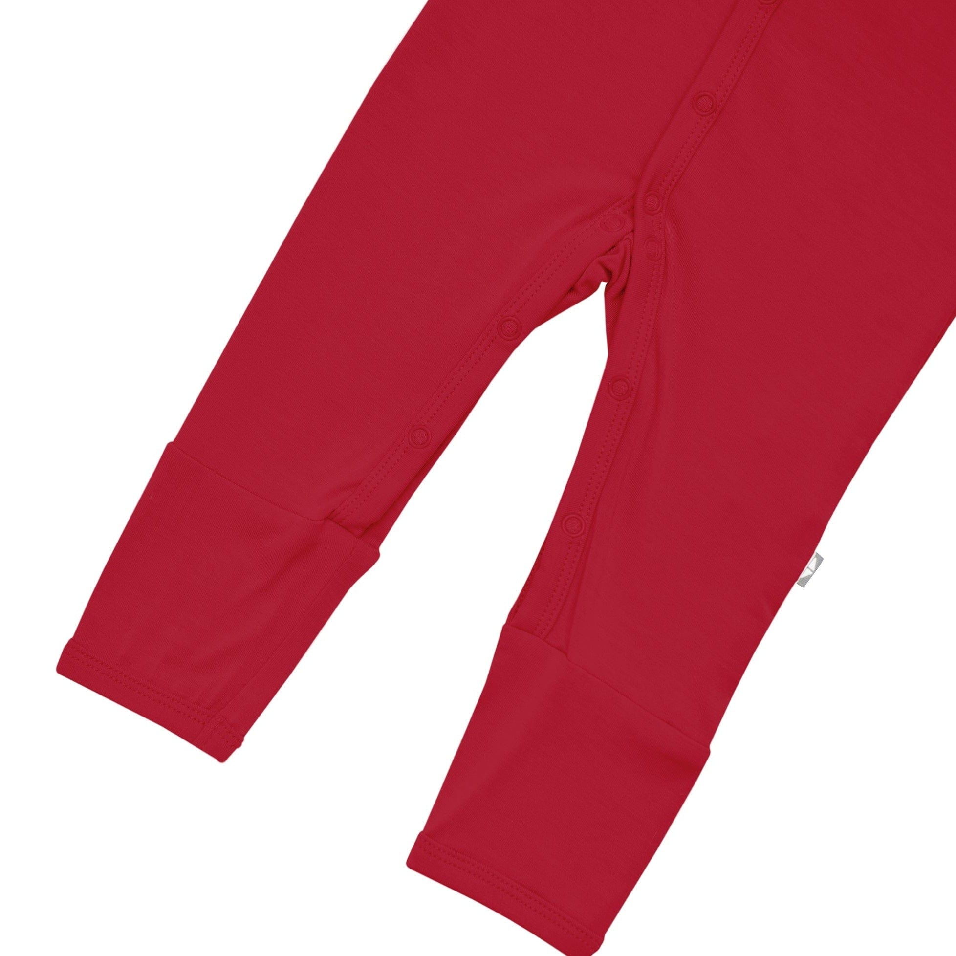 Snap closure on Kyte Baby Romper in Cardinal red