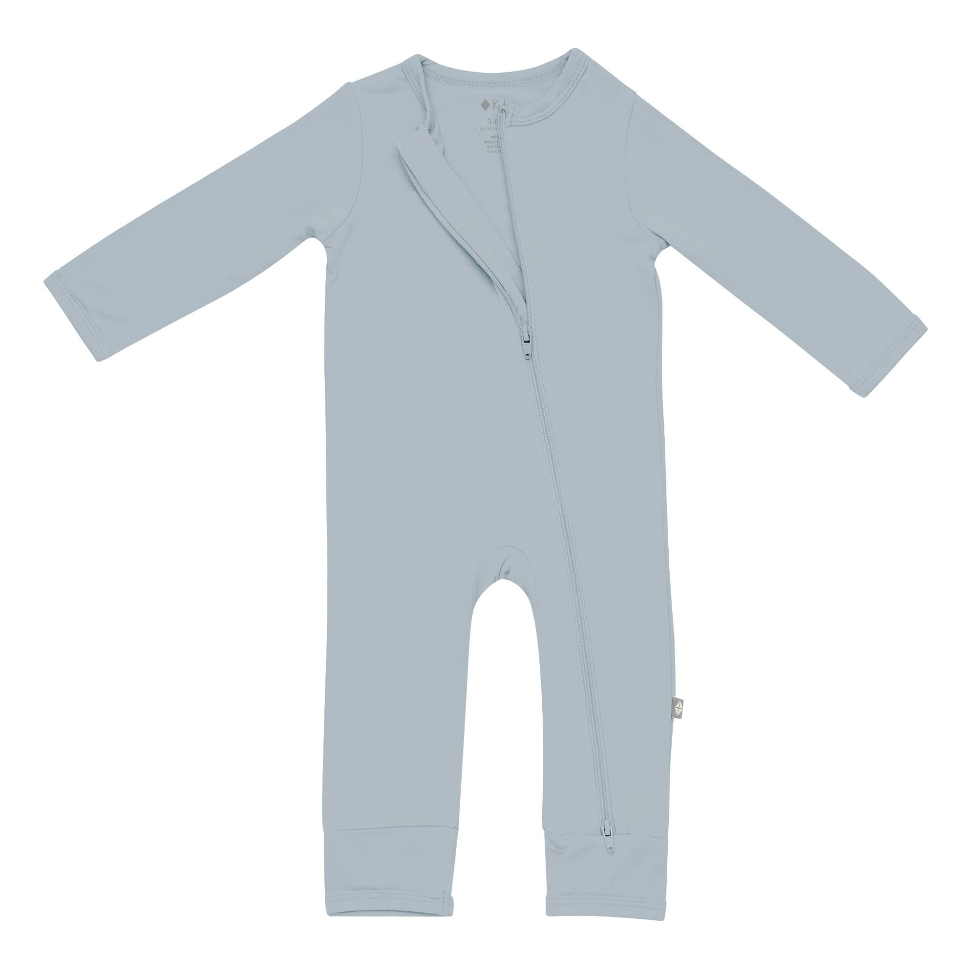 Kyte Baby Zippered Romper in Fog with dual zipper