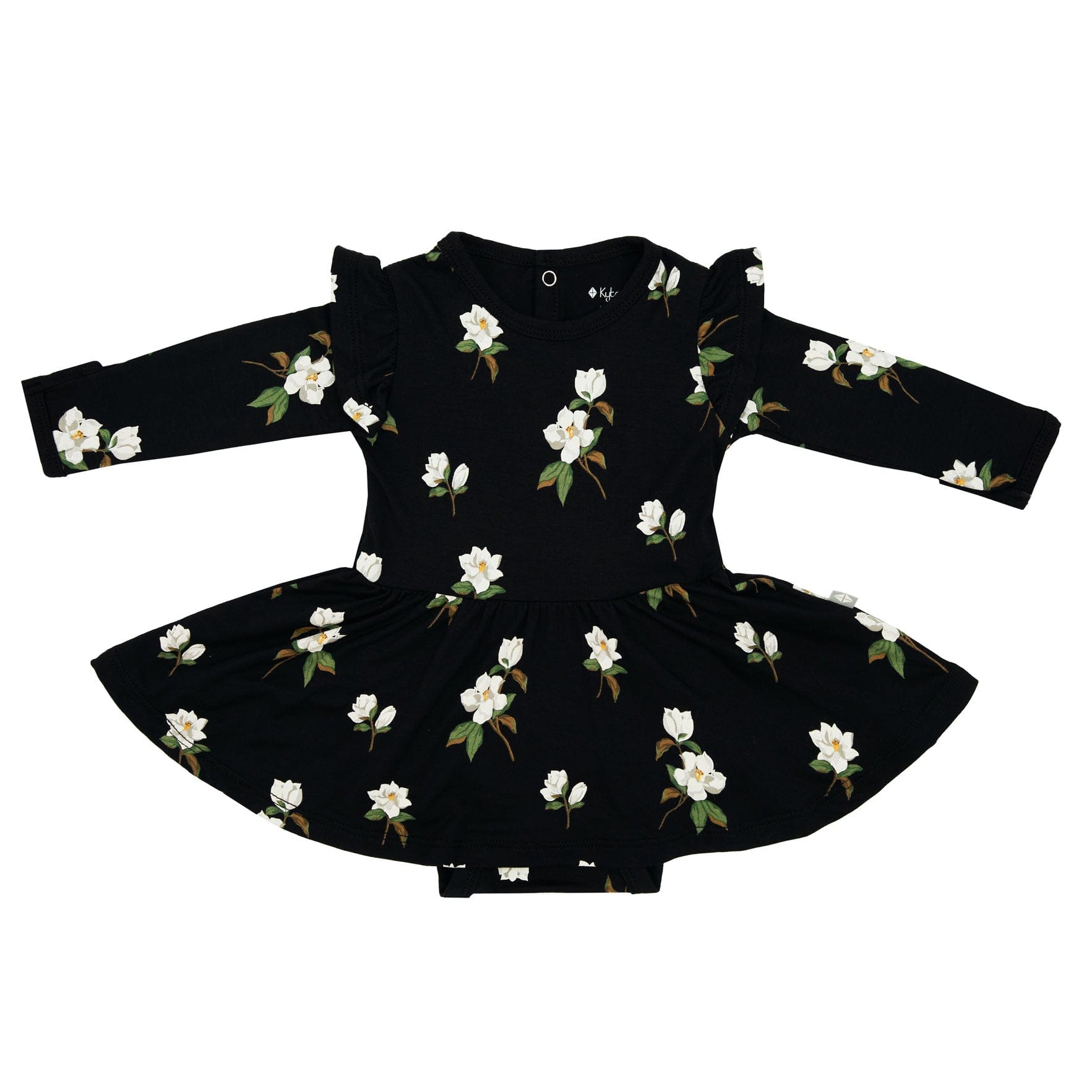 Kyte Baby Long Sleeve Twirl Bodysuit Dress in Small Midnight Magnolia