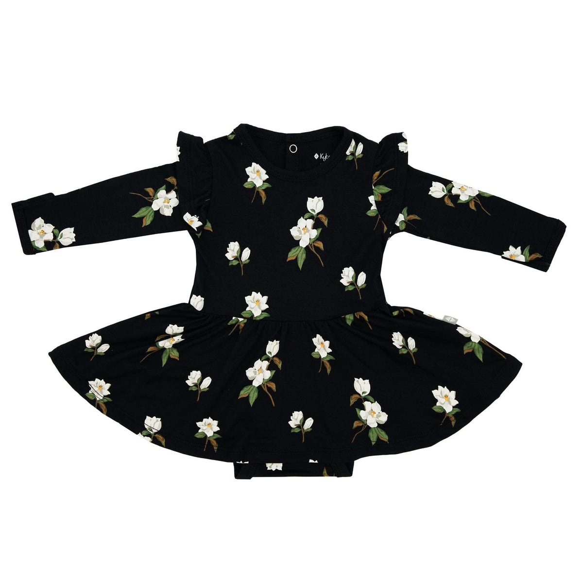 Kyte Baby Long Sleeve Twirl Bodysuit Dress in Small Midnight Magnolia