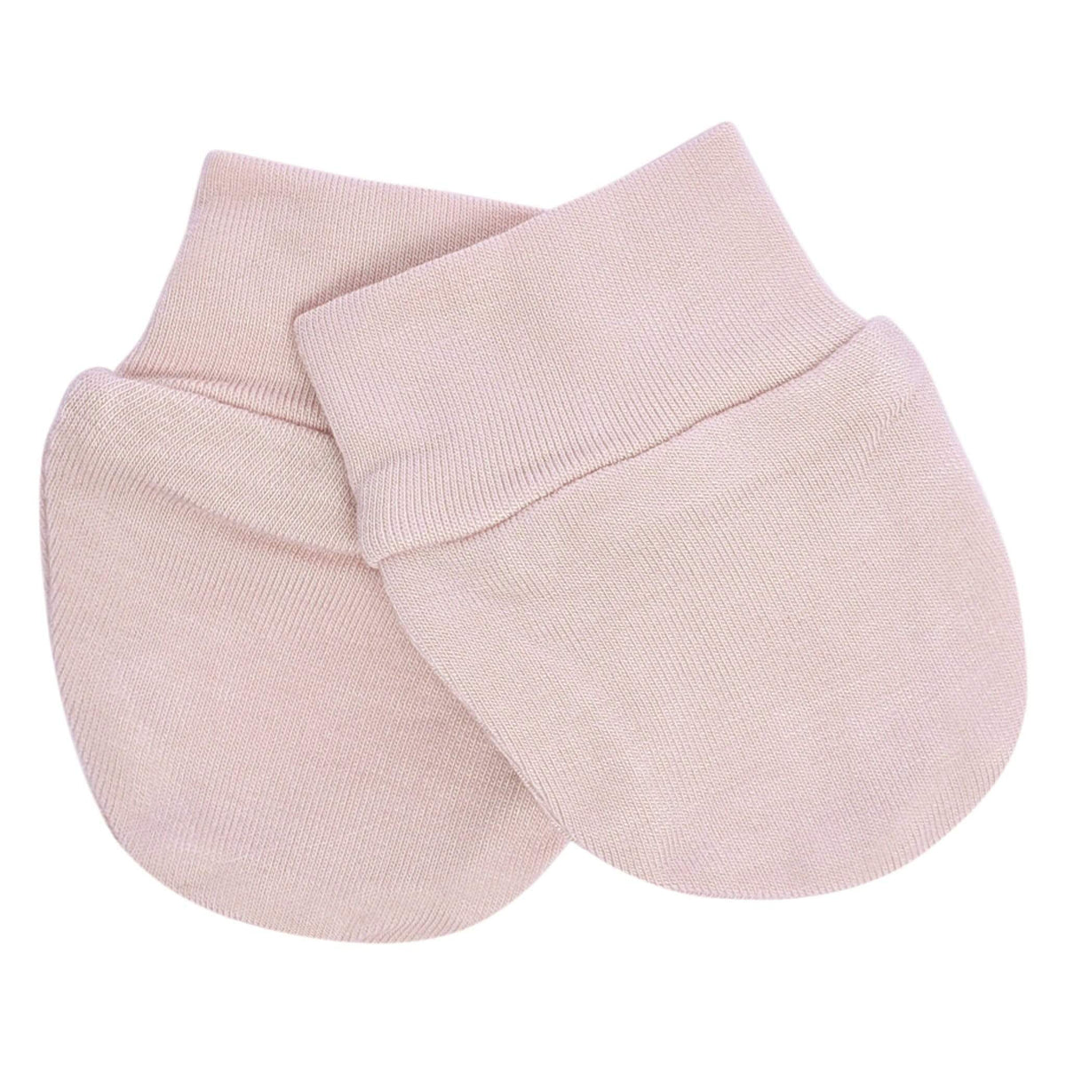 Flat lay of Kyte Baby Scratch Mittens in Blush