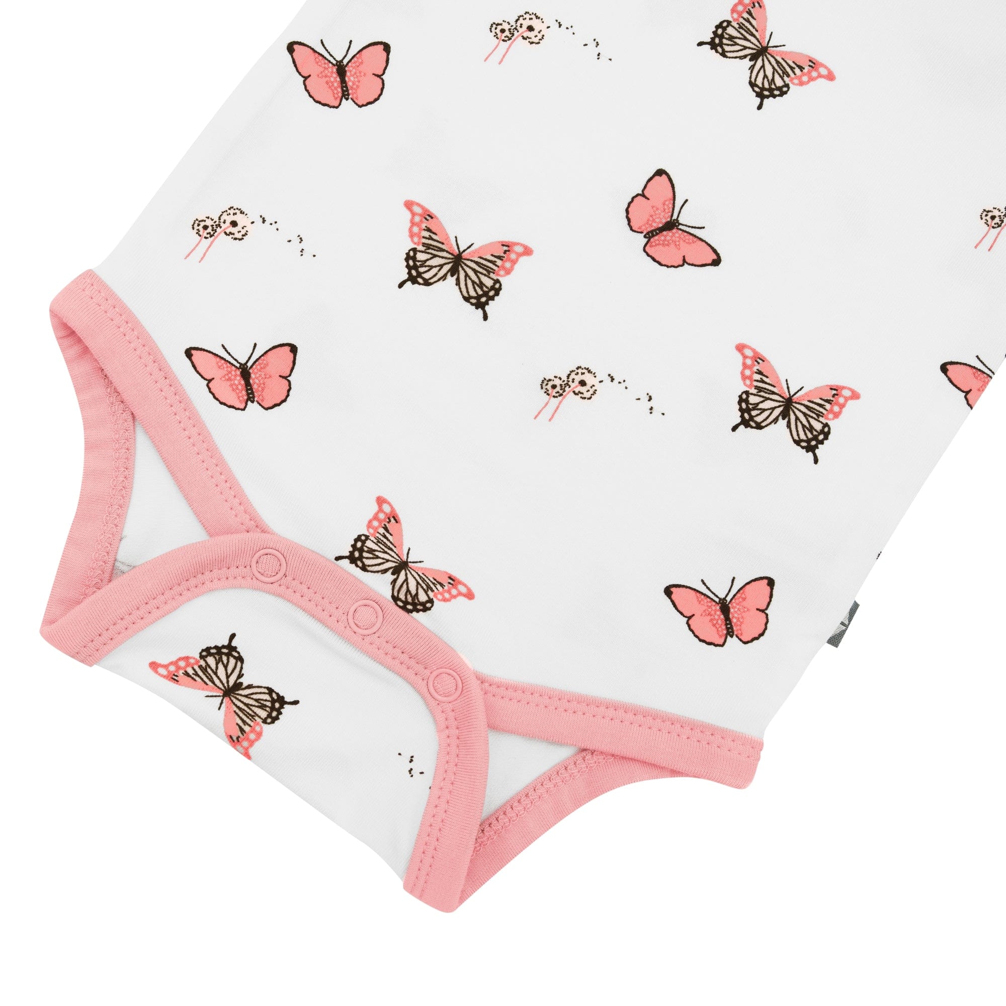 Snap bottom of Kyte Baby bamboo infant Bodysuit in Butterfly