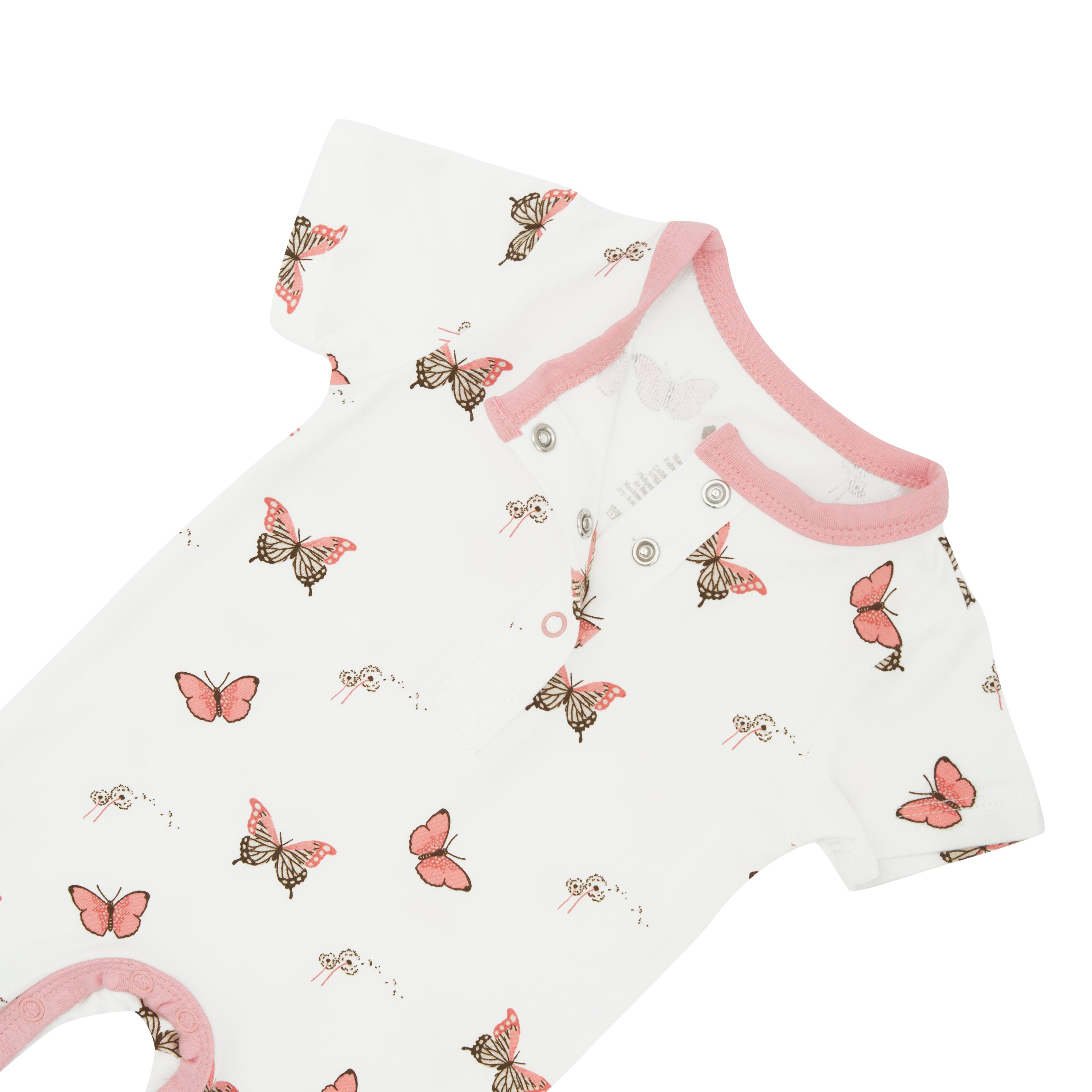 Snaps on Kyte Baby Short Sleeve Romper in Butterfly
