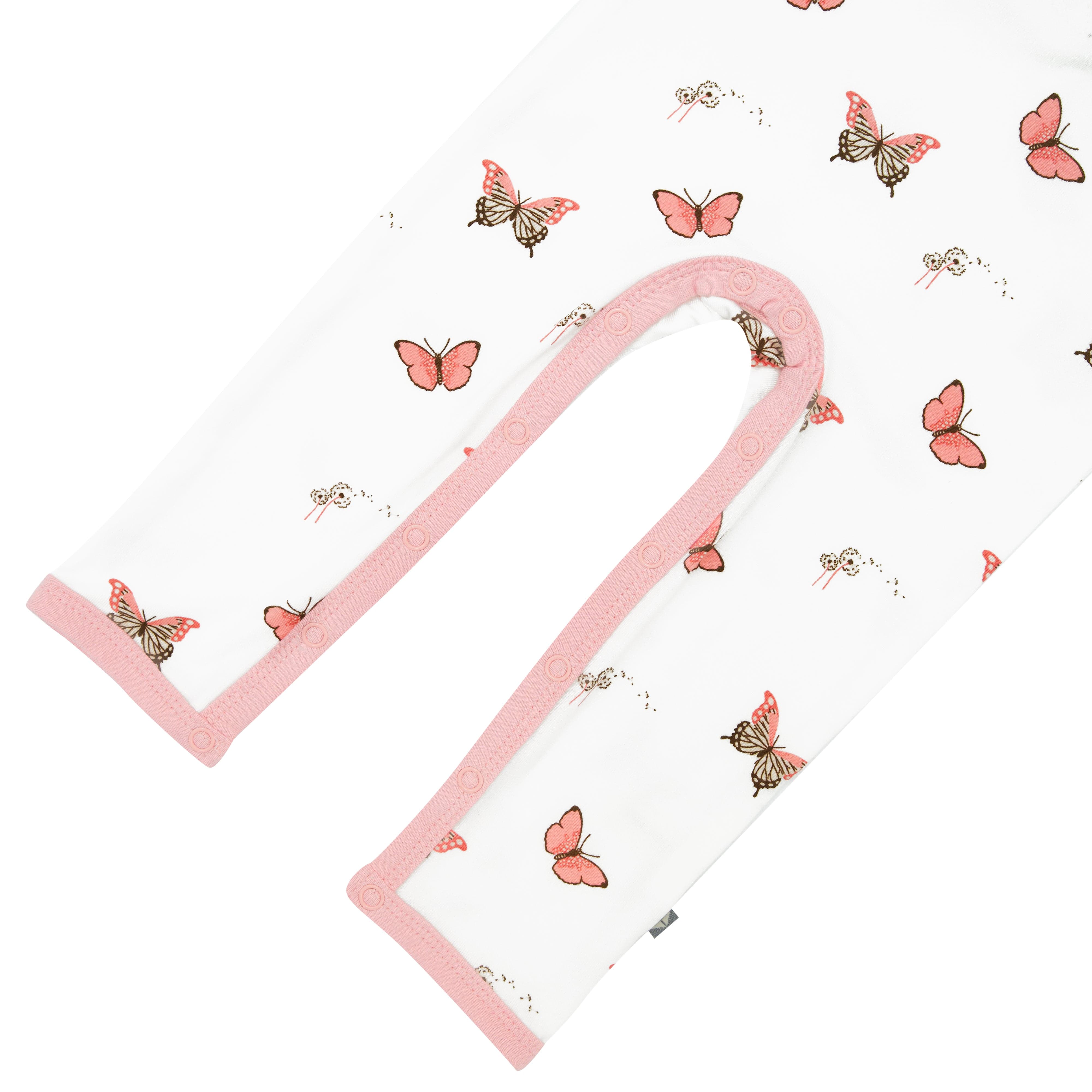 Snap closure on legs of Kyte Baby Short Sleeve Romper in Butterfly