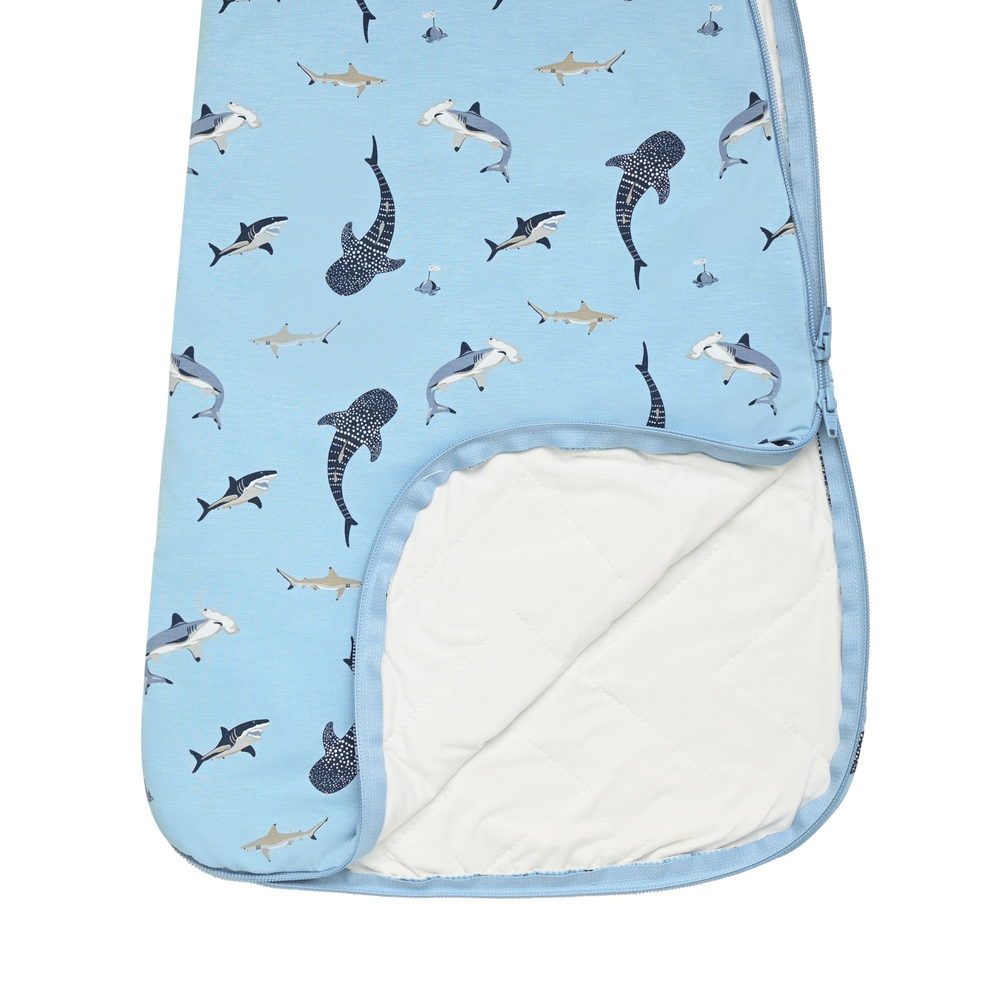 Kyte Baby bamboo Sleep Bag in Stream Shark 1.0 double zipper