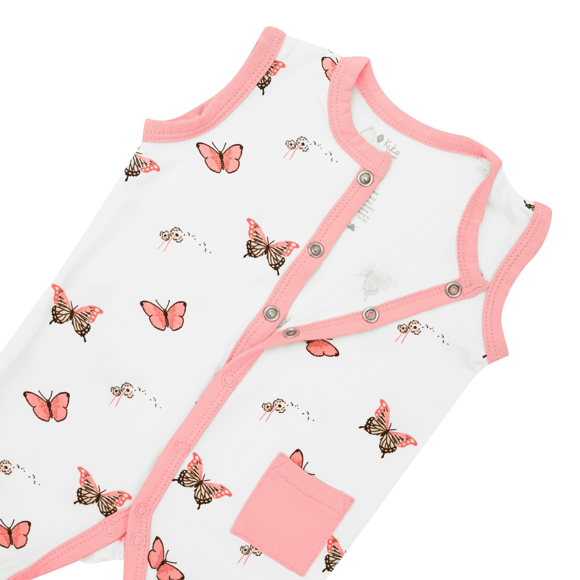 Snap closure on Kyte Baby Sleeveless Romper in Butterfly