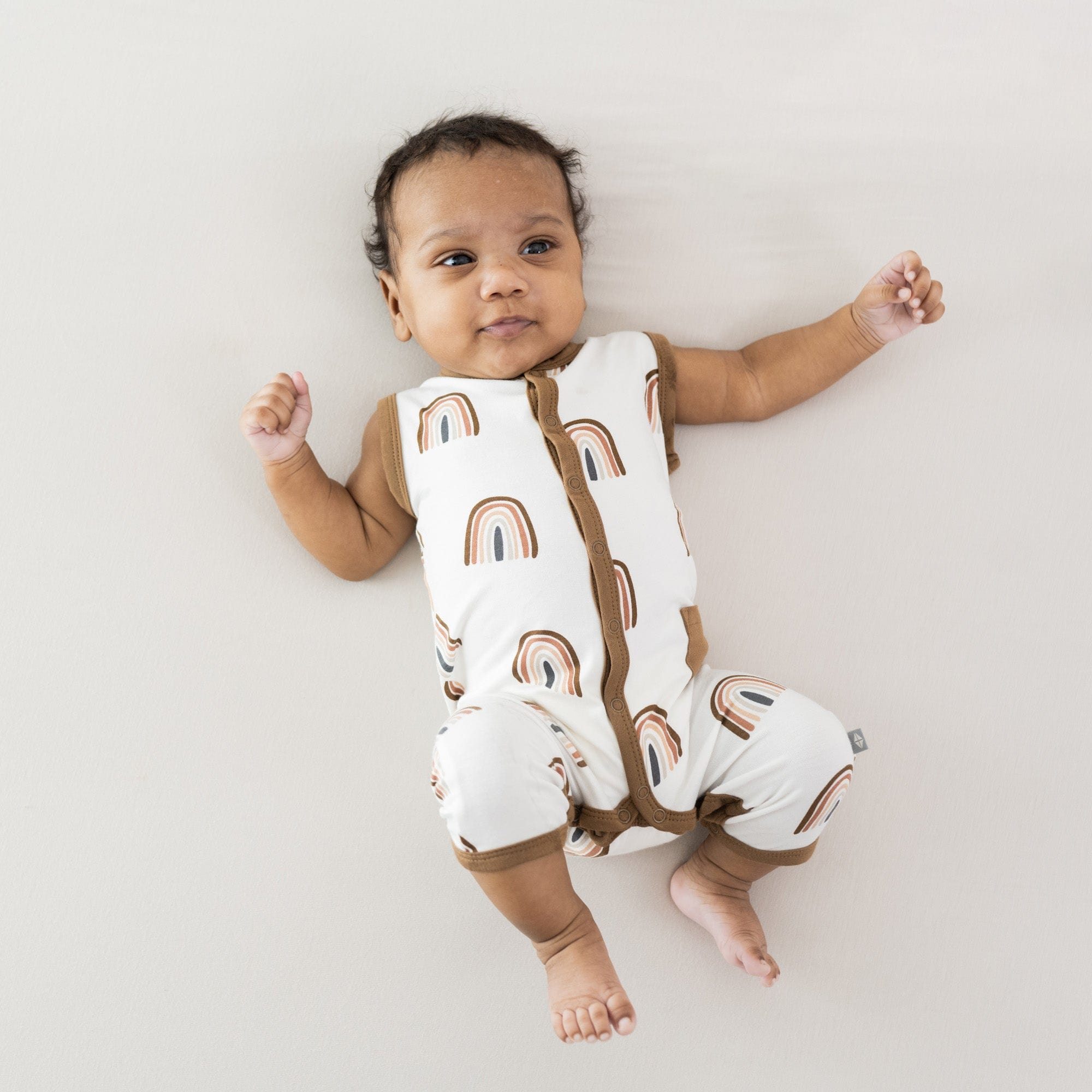 Kyte BABY Sleeveless Snap Romper Sleeveless Romper in Coffee Rainbow